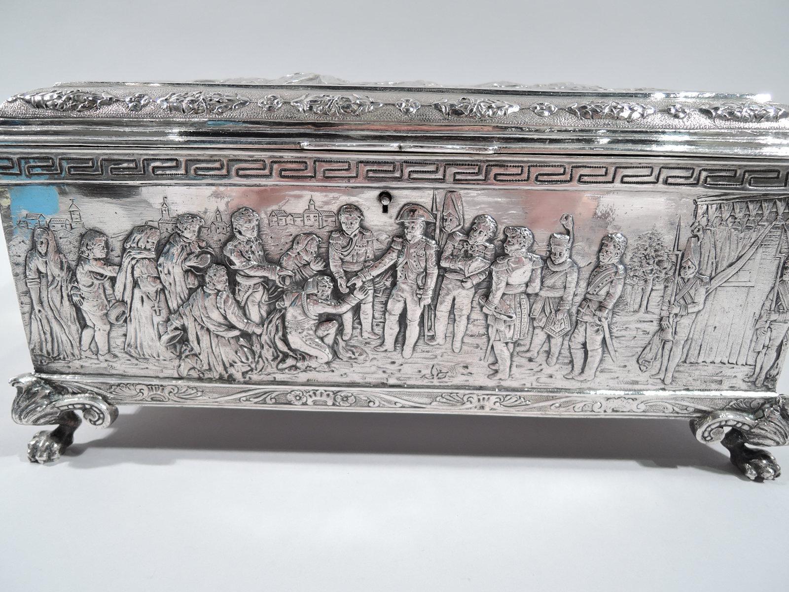 Antique German Silver Casket Box with Scenes of Napoleon’s Life In Excellent Condition In New York, NY