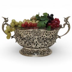 Antique German Silver Centrepiece Basket with Glass Liner c. 1890