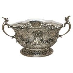 Antique German Silver Centrepiece Basket with Glass Liner c. 1890