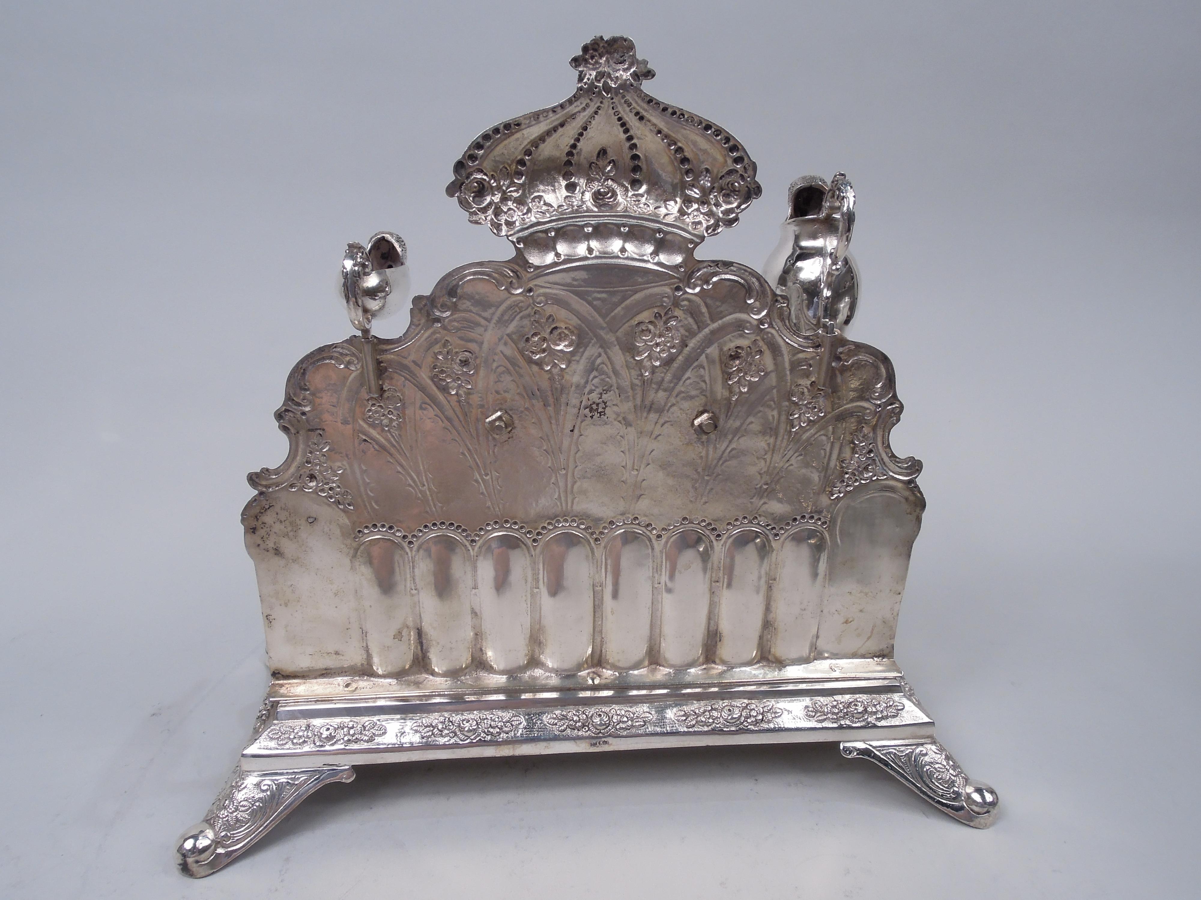 Baroque Revival Antique German Silver Chanukah Oil Menorah For Sale