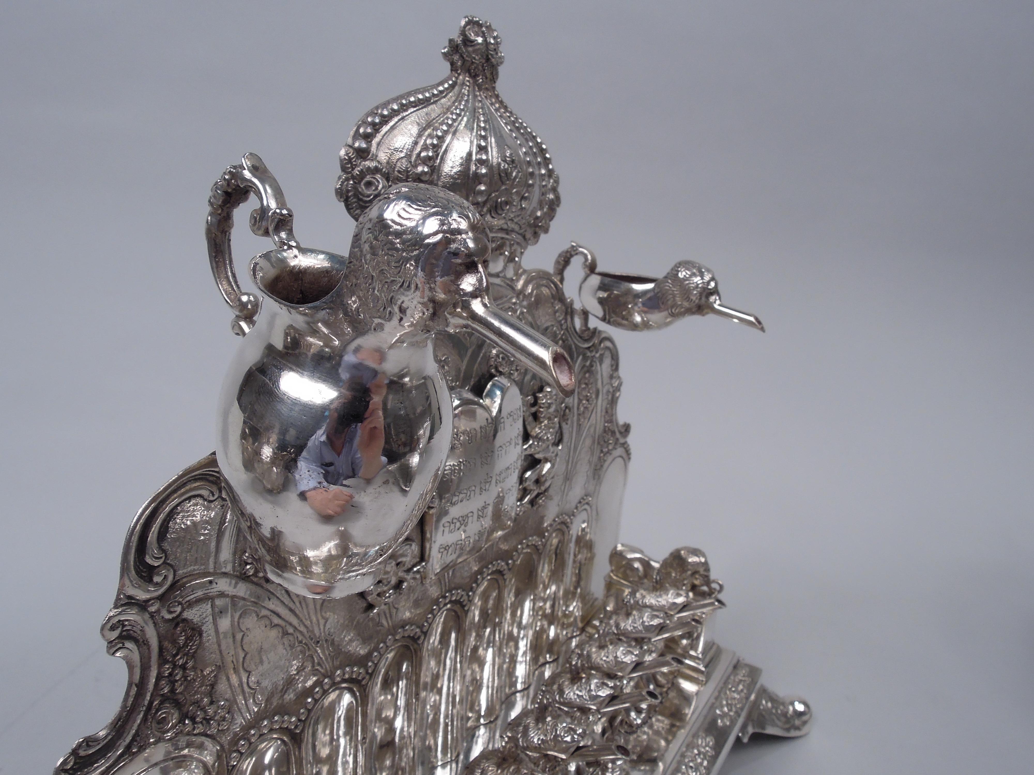 Antique German Silver Chanukah Oil Menorah In Good Condition For Sale In New York, NY