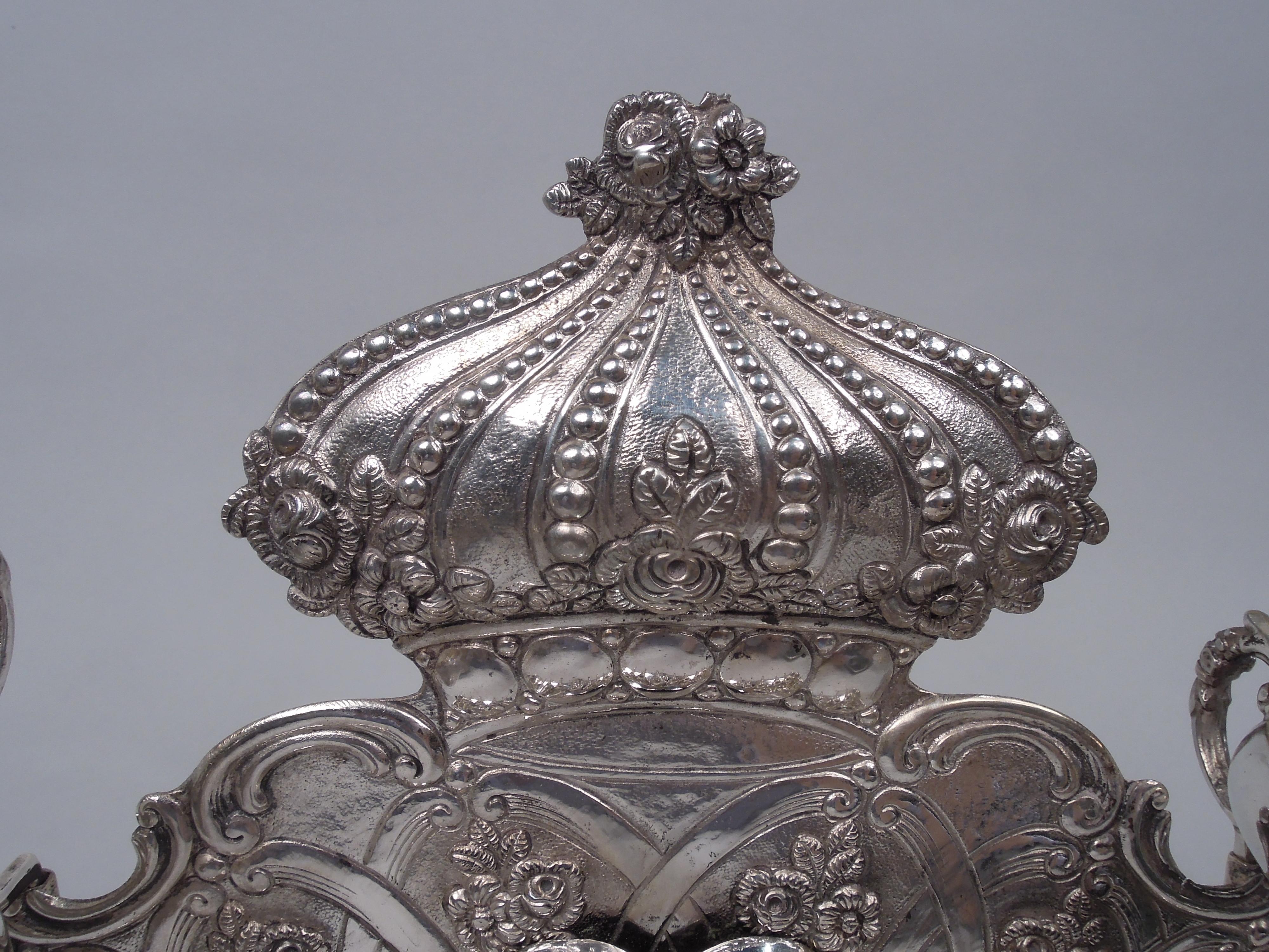 Antike deutsche Silber- Chanukah-Ölgemälde-Menorah aus Silber im Zustand „Gut“ in New York, NY
