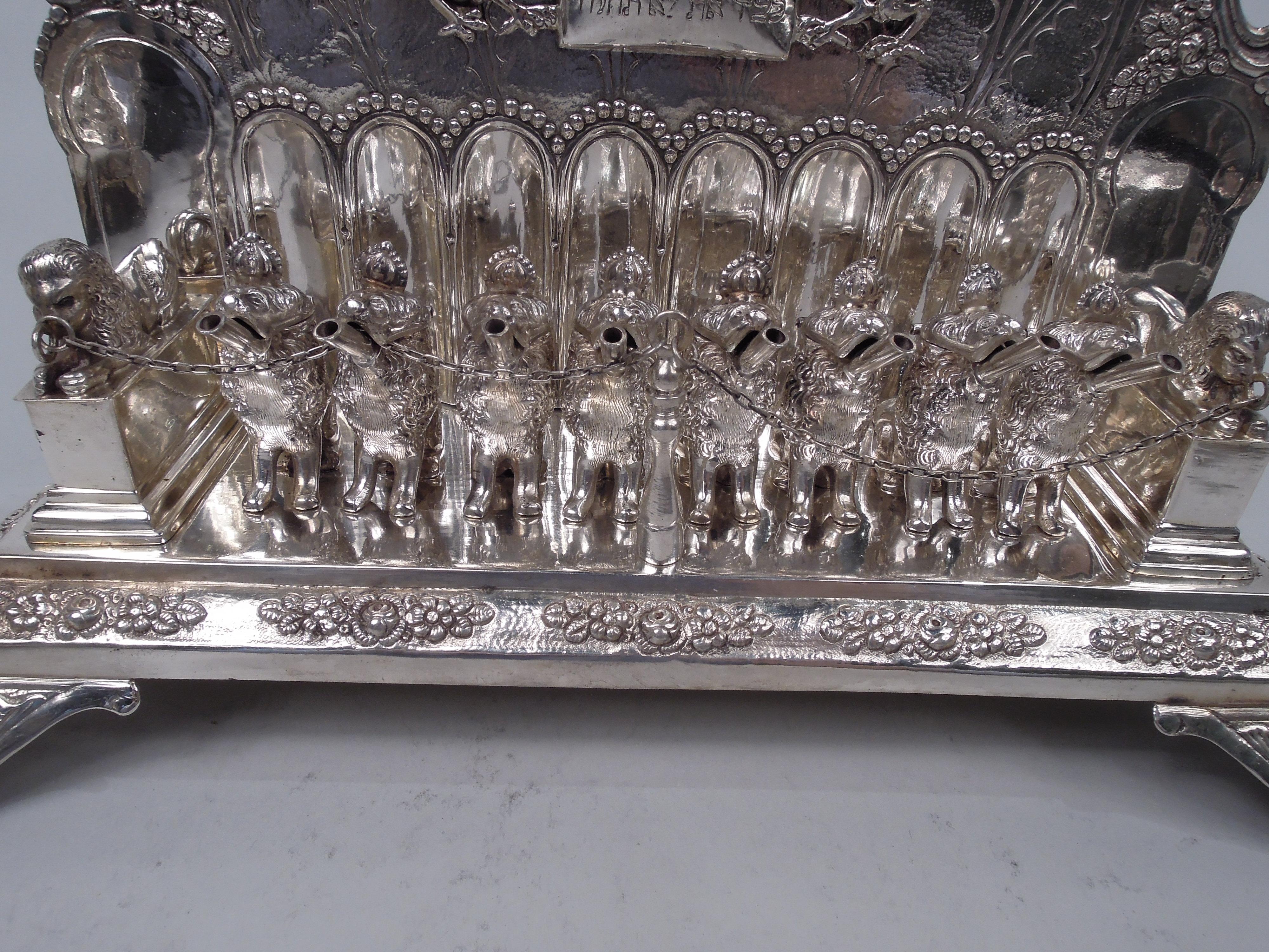 Antique German Silver Chanukah Oil Menorah 2