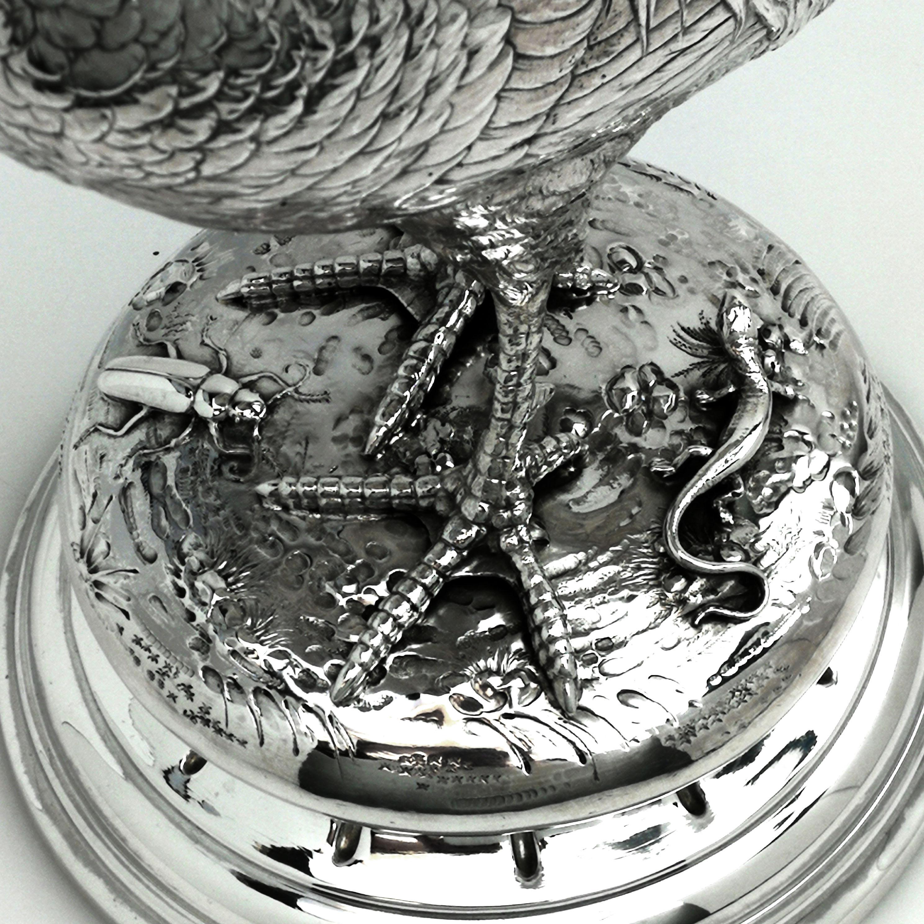 Sterling Silver Antique German Silver Cockerel / Rooster Model Figure on Base 1899 ‘Import Mark’ For Sale