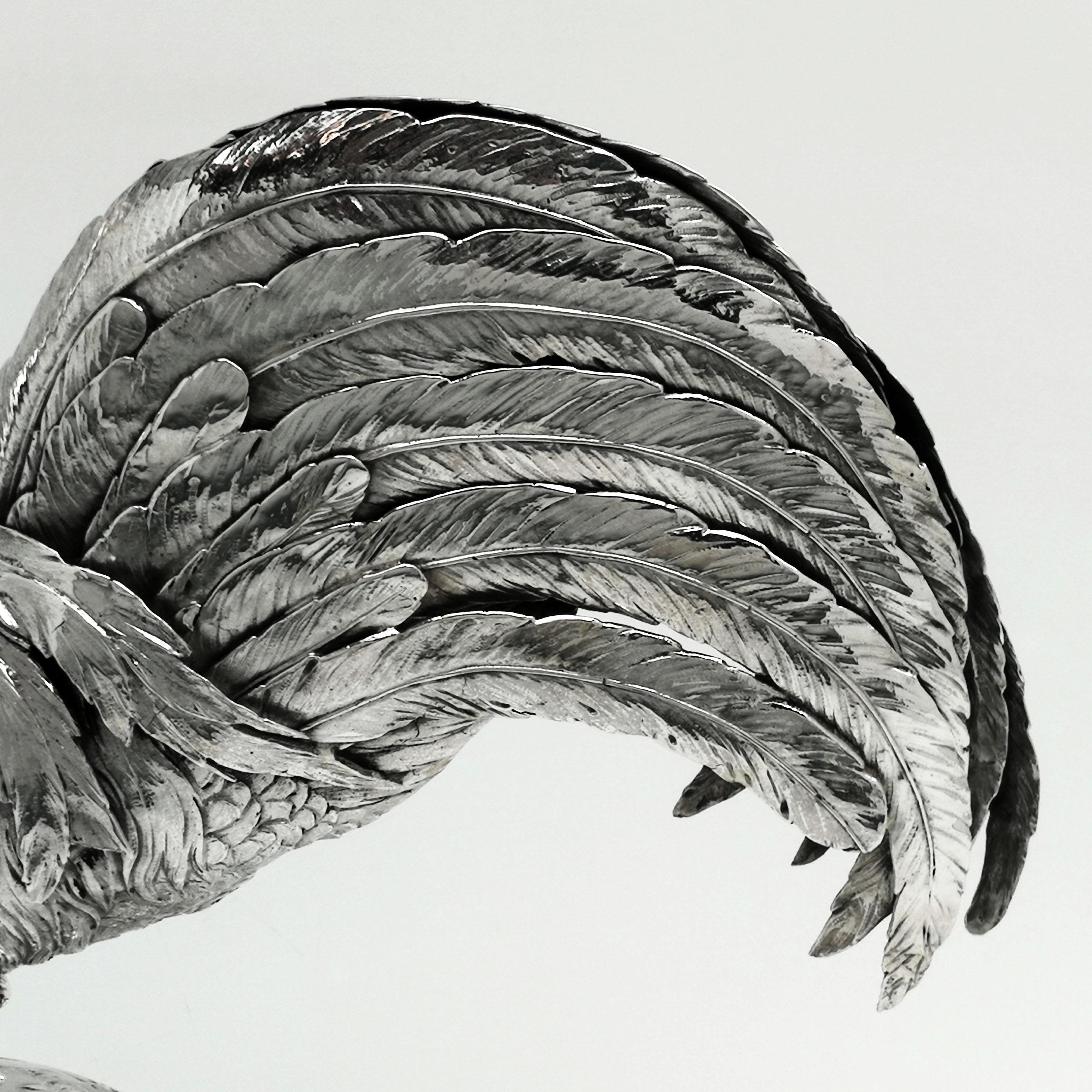 Antique German Silver Cockerel / Rooster Model Figure on Base 1899 ‘Import Mark’ For Sale 3
