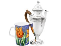 1743 Antique German Silver Coffee Pot with Chased Decoration