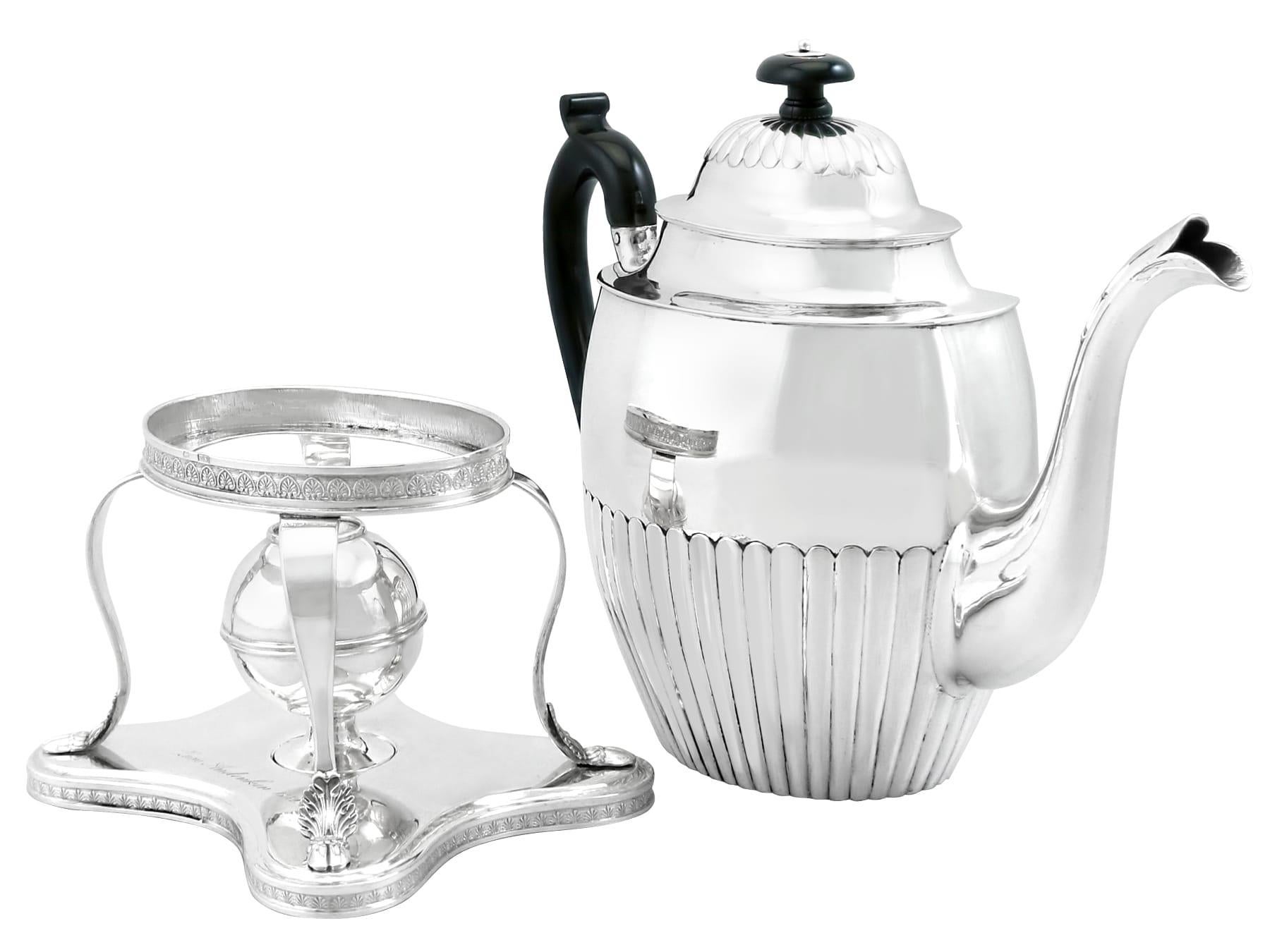 Mid-19th Century Antique German Silver Coffee Pot with Spirit Burner Queen Anne Style For Sale