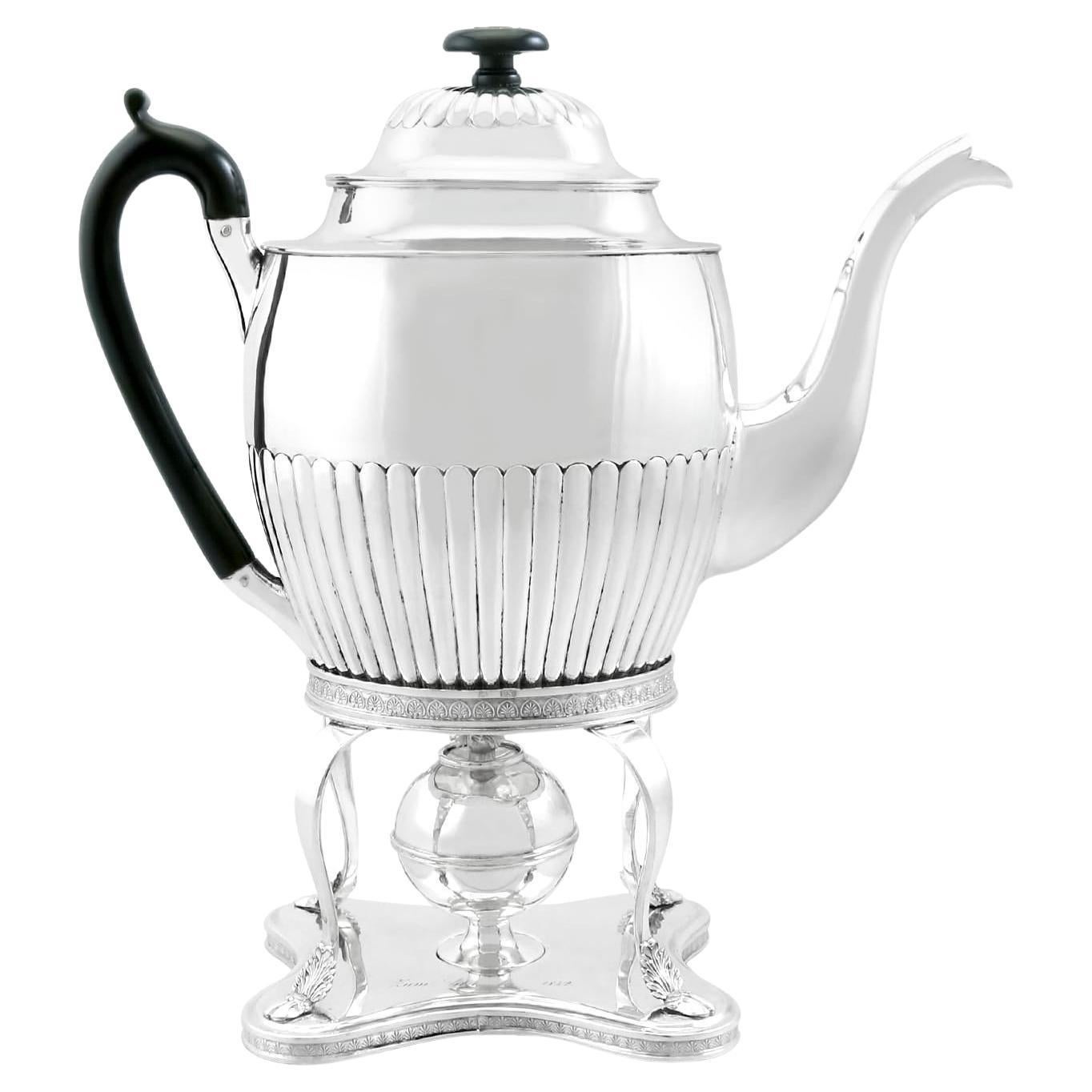 Antique German Silver Coffee Pot with Spirit Burner Queen Anne Style For Sale