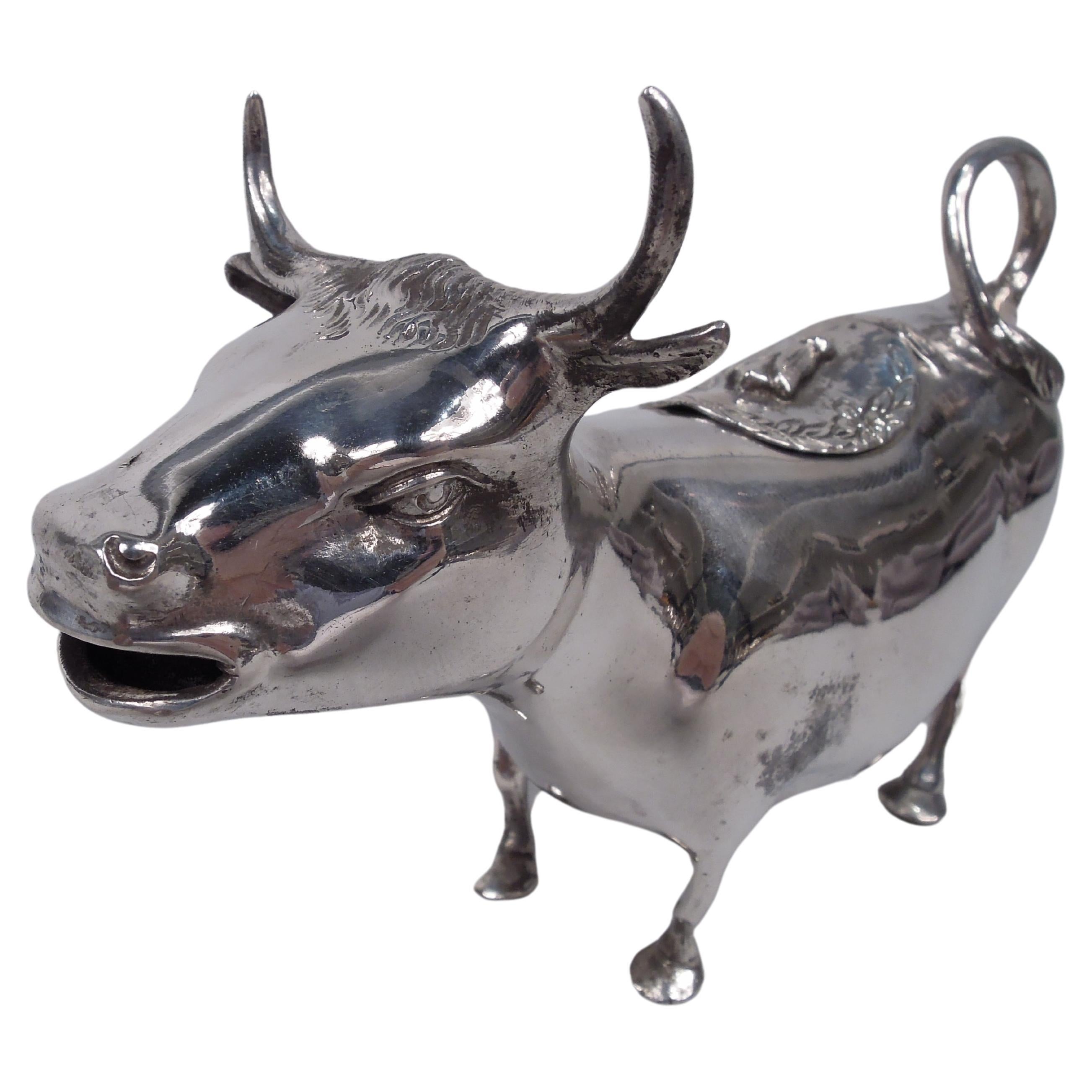 Antique German Silver Cow Creamer with Hanau Marks For Sale
