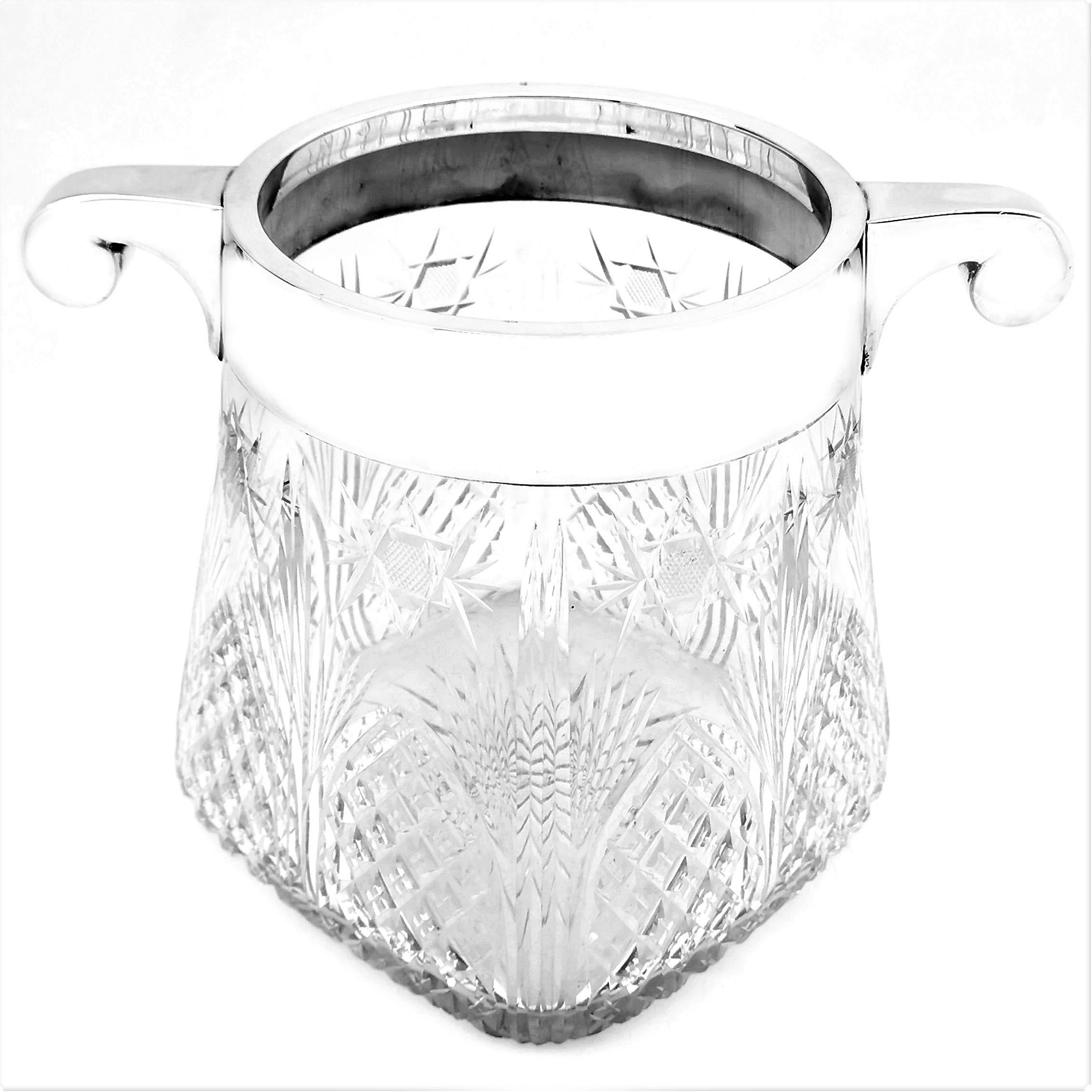 19th Century Antique German Silver & Cut Glass Punch Bowl / Champagne Wine Cooler, circa 1895 For Sale