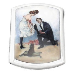 Antique German Silver Enamel Cigarette Case by Otto Bortenreuter, 1920