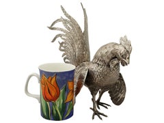 Antique 1920s German Silver Fighting Cockerel Ornaments