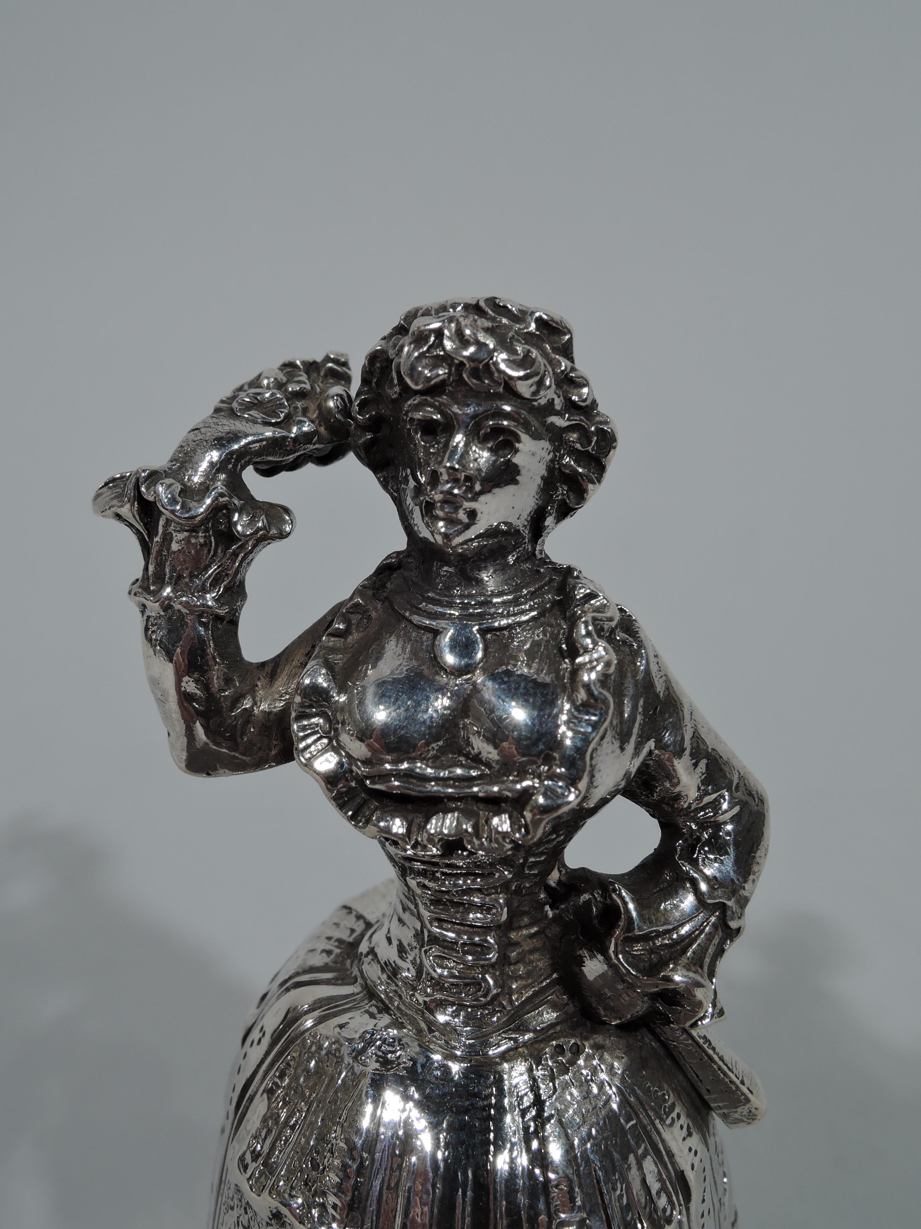 Antique German Silver Figural Belle Bell In Excellent Condition In New York, NY