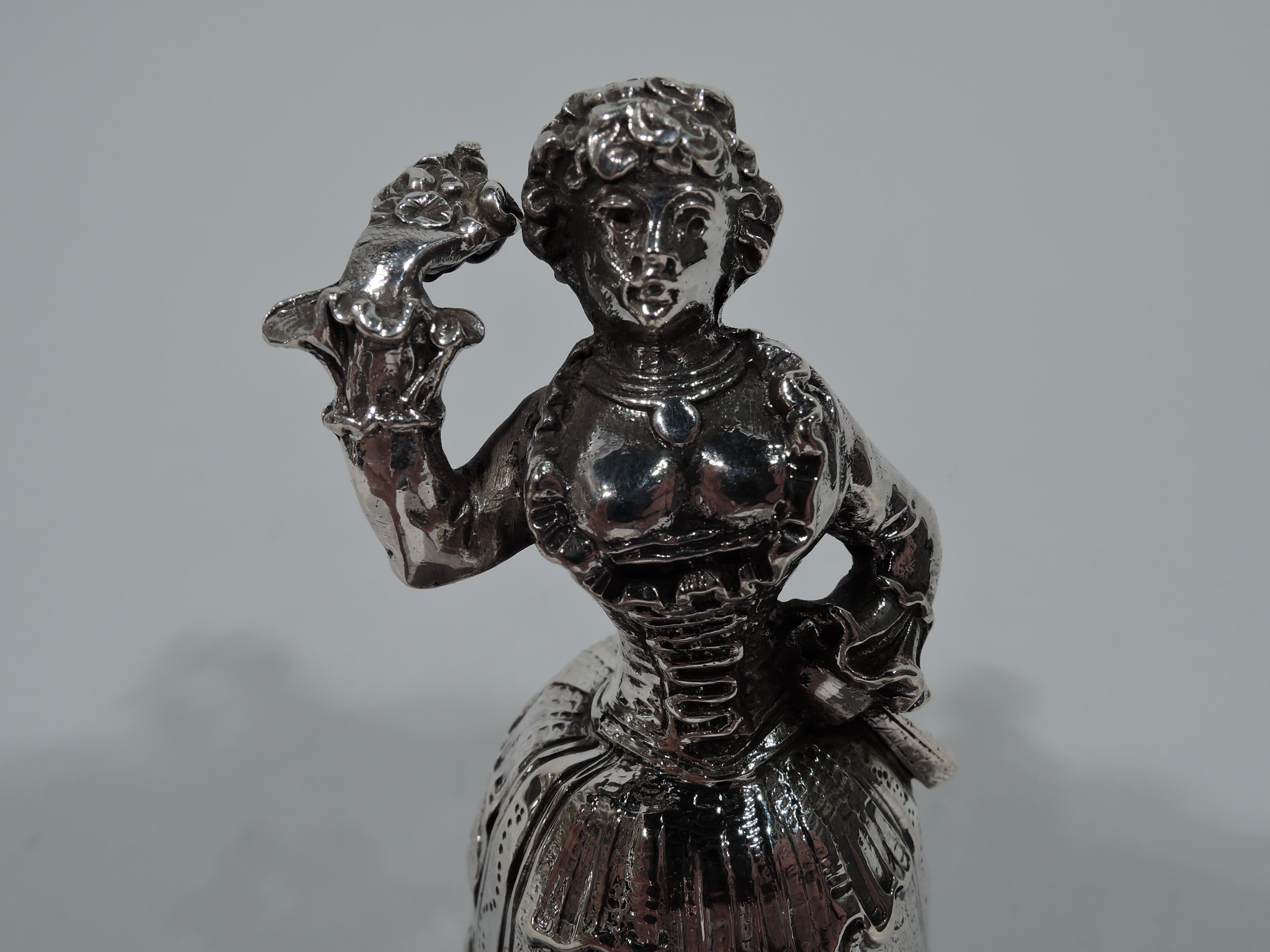 19th Century Antique German Silver Figural Belle Bell