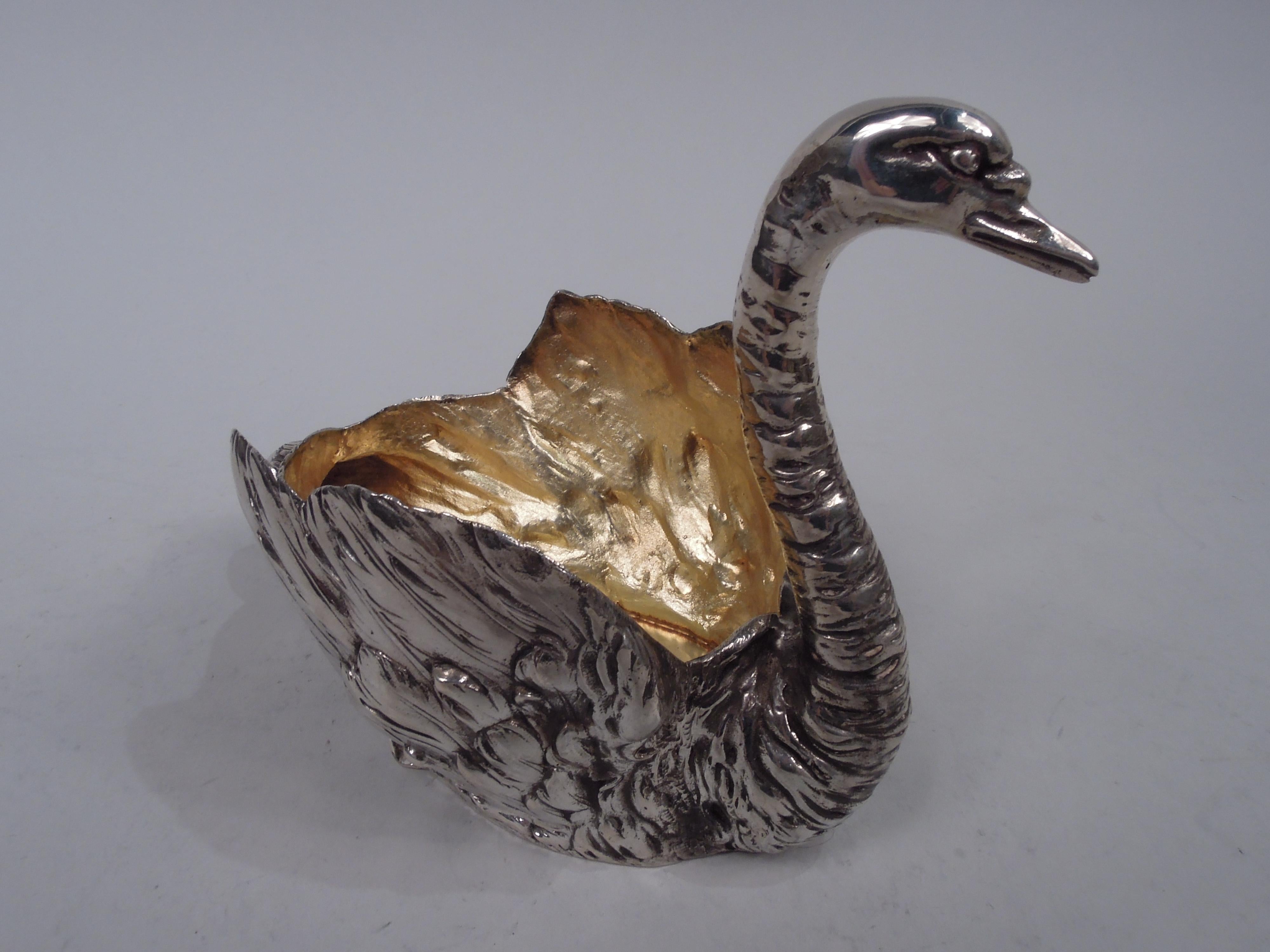 Édouardien Antique Bol à oiseaux en argent allemand Figural Swan en vente