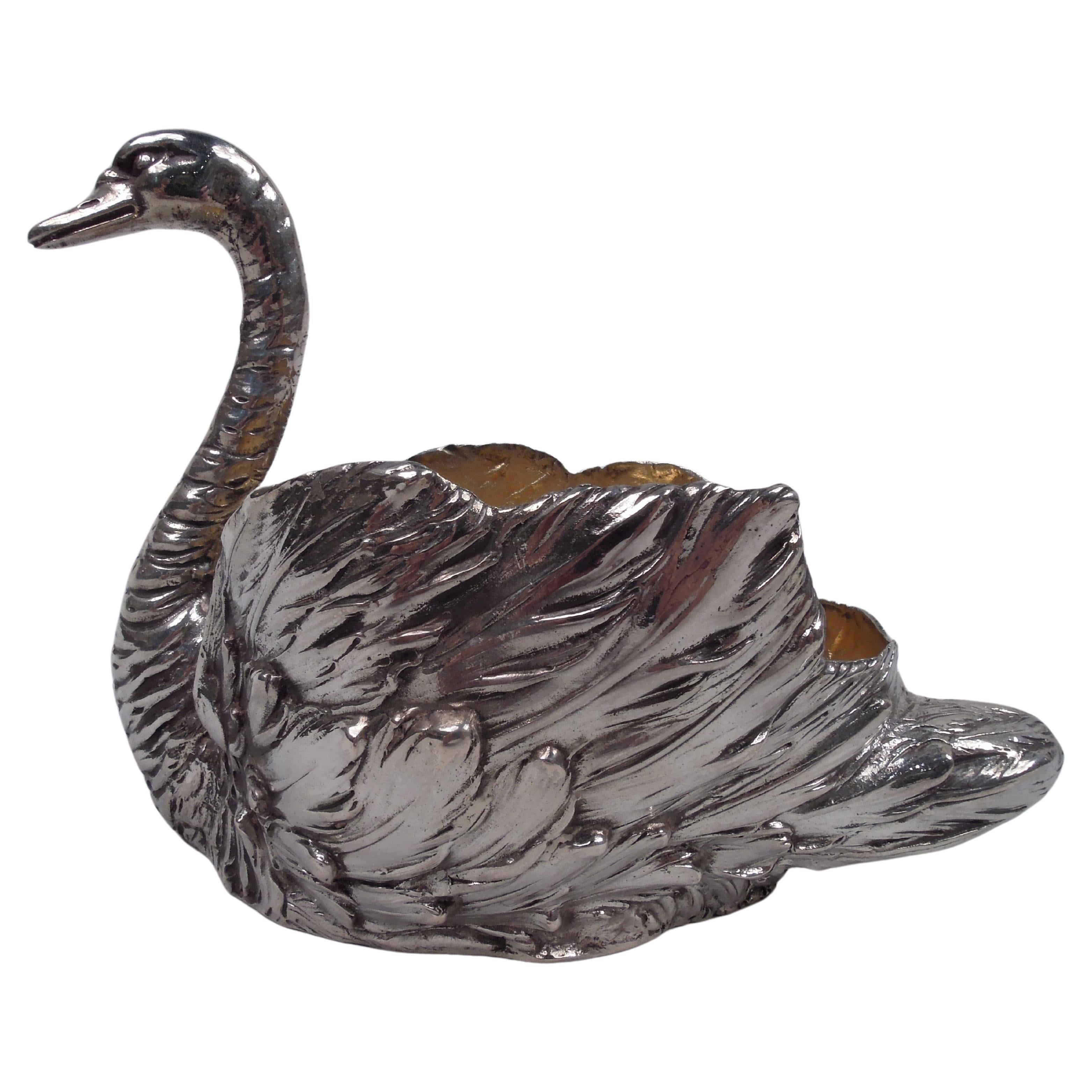 Antique Bol à oiseaux en argent allemand Figural Swan