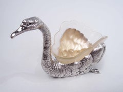 Antique German Silver Figural Swan Bird Bowl with Glass Liner