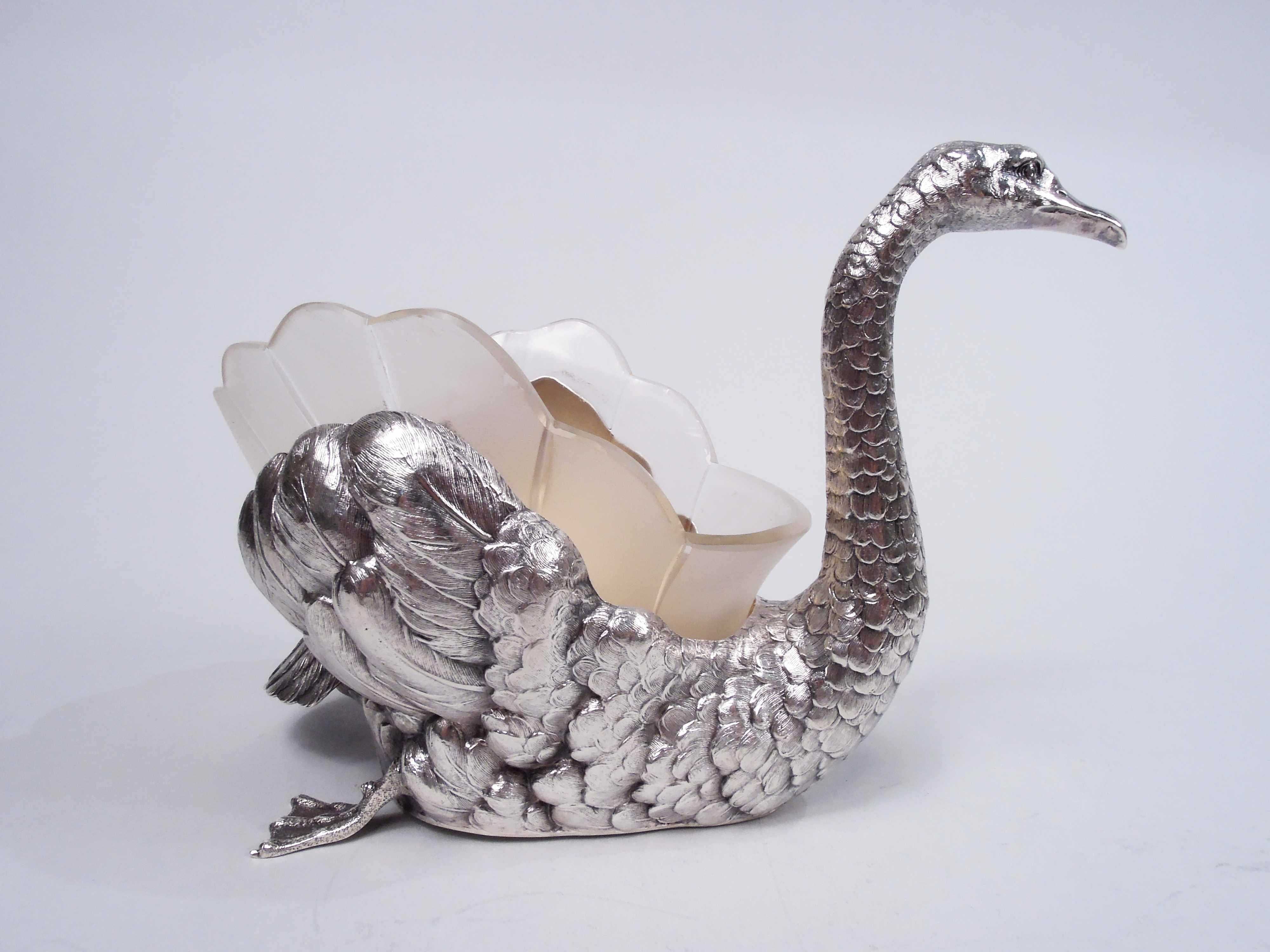 Antike deutsche Silber Figural Swan Vogel Schüssel mit Glas Liner (Deutsch) im Angebot
