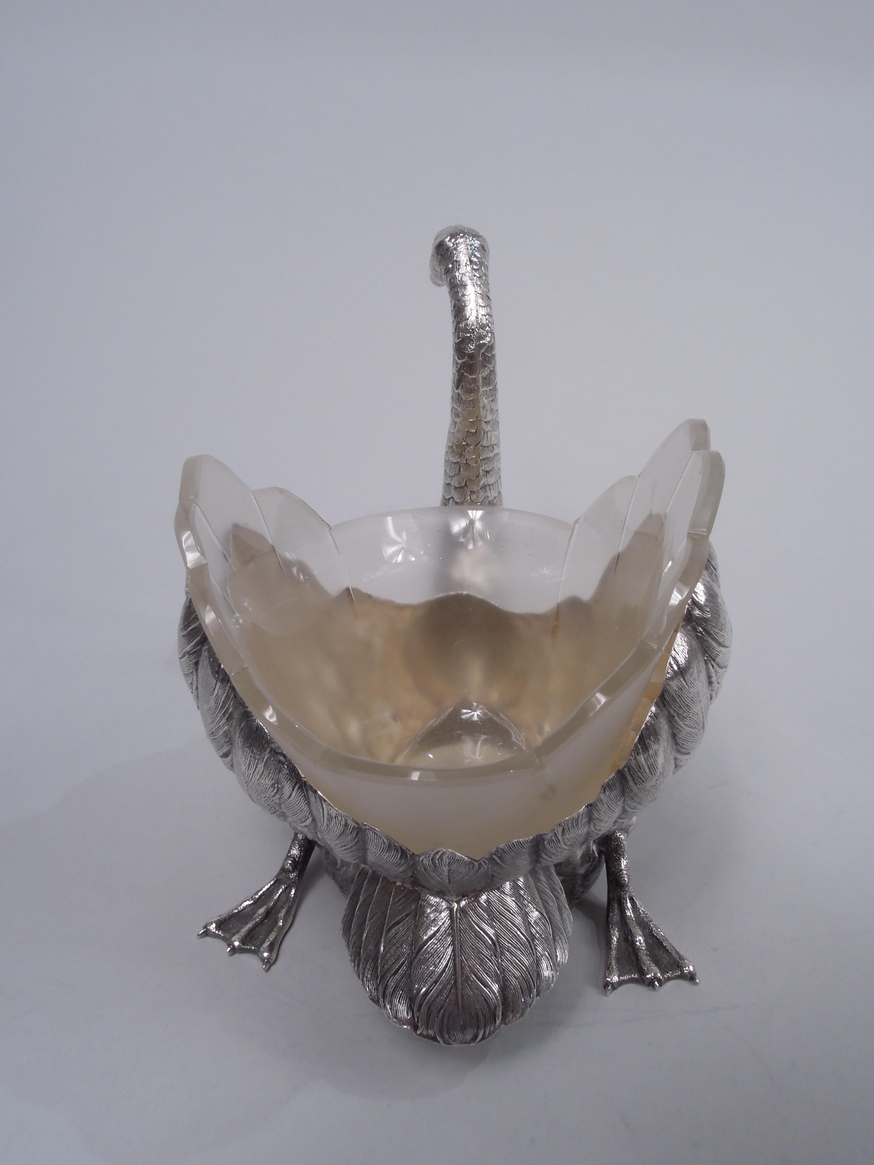 Antike deutsche Silber Figural Swan Vogel Schüssel mit Glas Liner (20. Jahrhundert) im Angebot