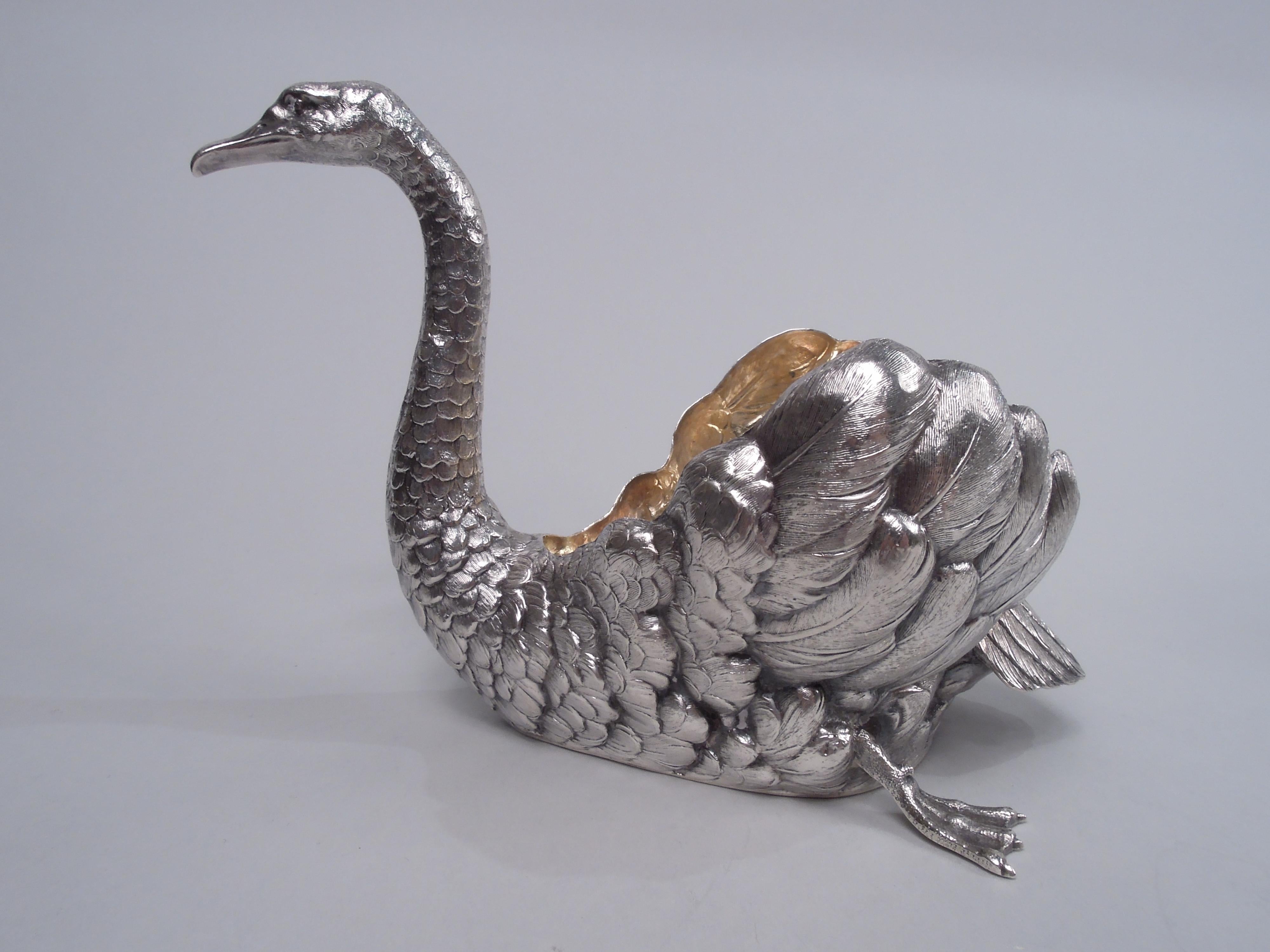 Verre Antique bol à oiseaux en argent allemand Figural Swan avec couvercle en verre en vente