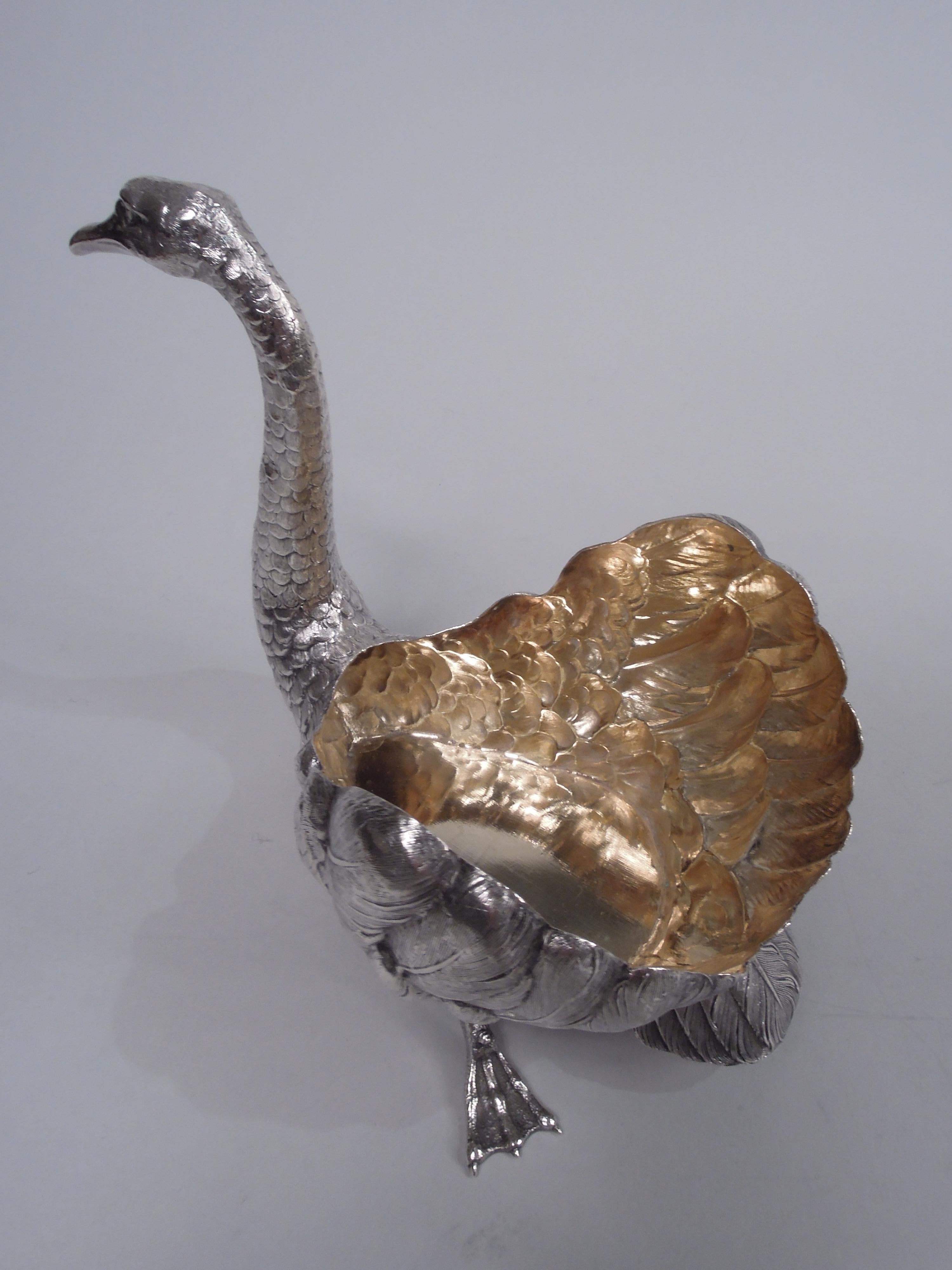 Antique German Silver Figural Swan Bird Bowl with Glass Liner For Sale 3