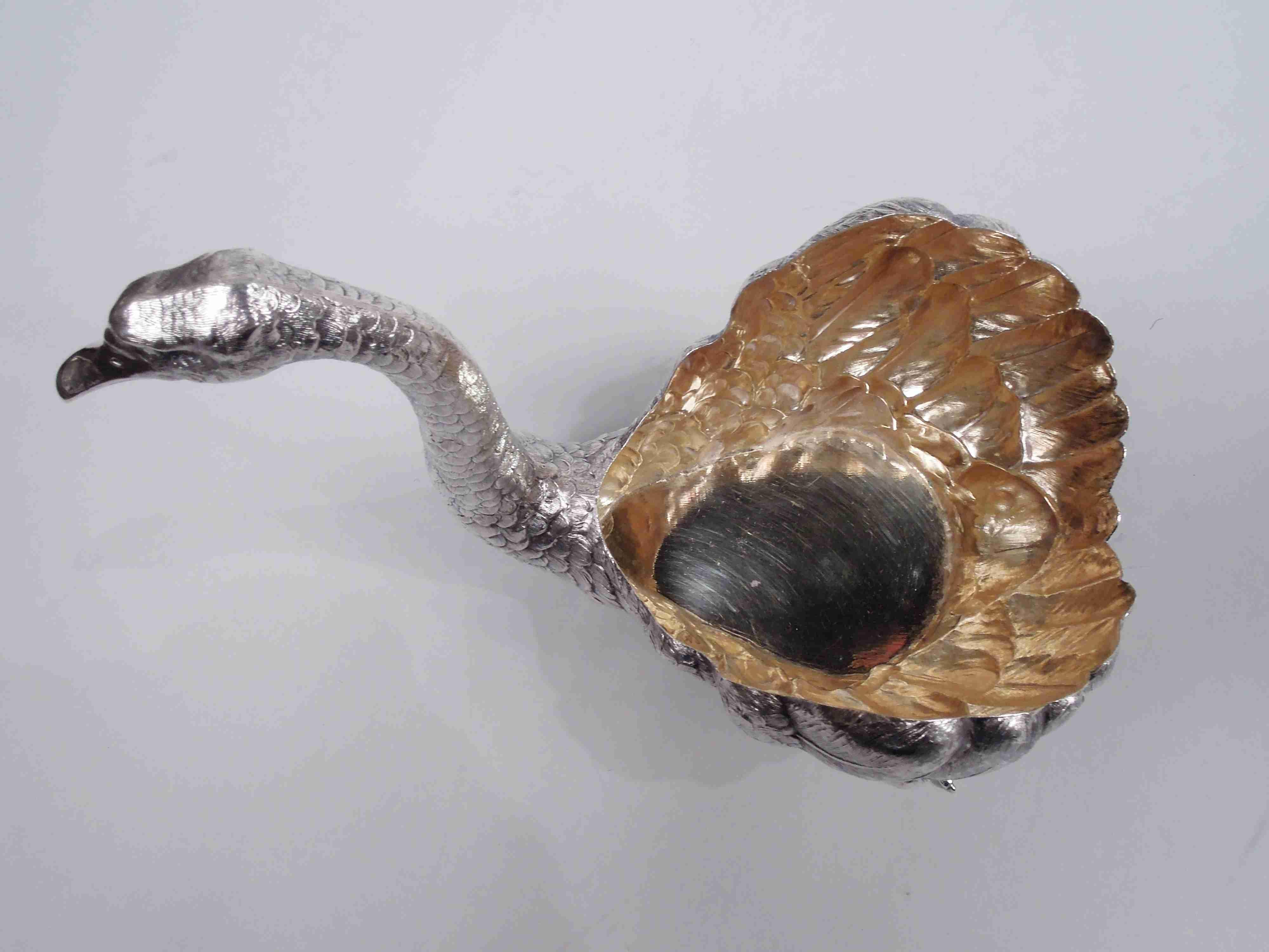 Antiguo cuenco de plata alemana con figura de pájaro cisne y forro de cristal en venta 2