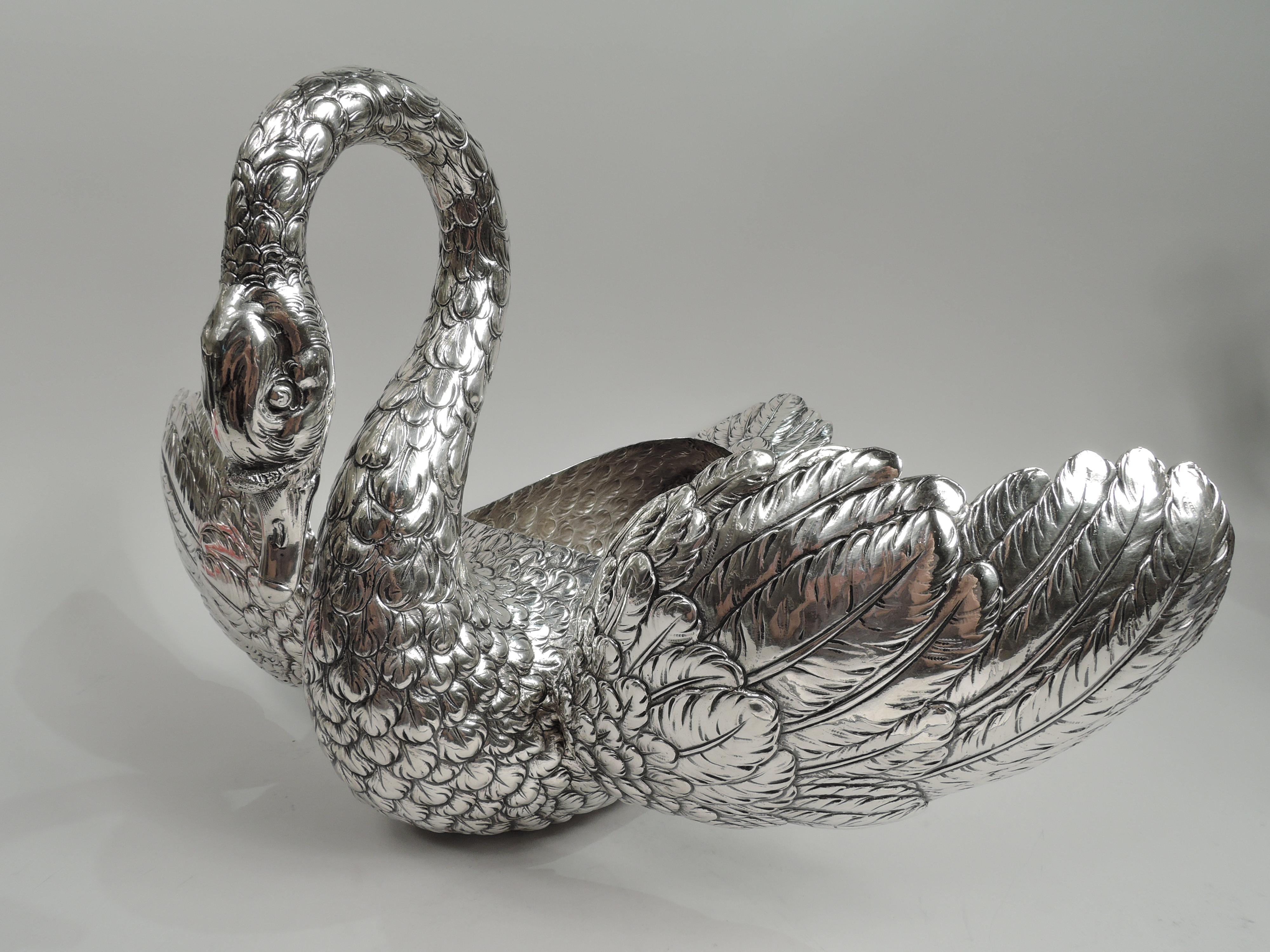 Victorian Antique German Silver Figural Swan Bird Centerpiece Bowl
