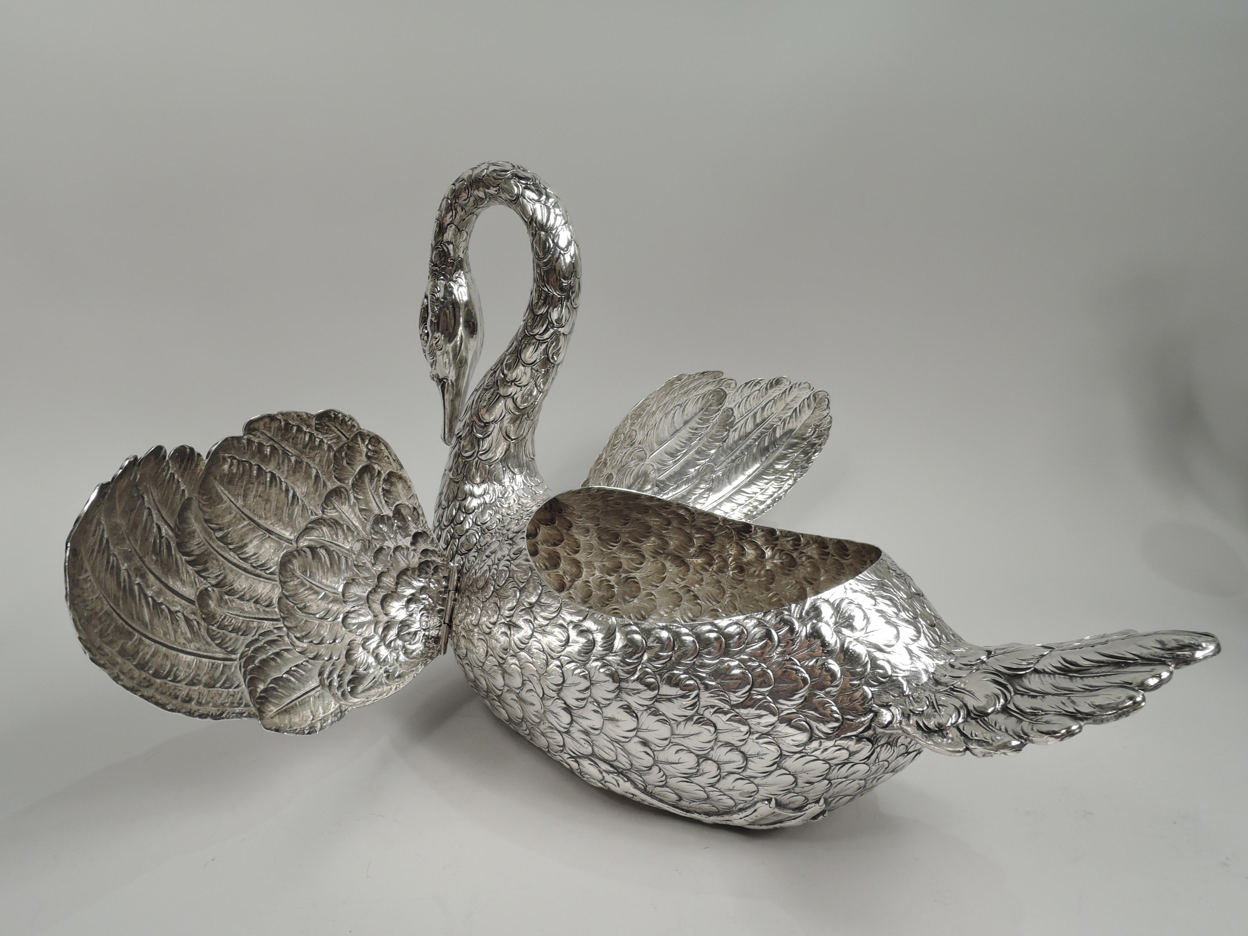 Antique German Silver Figural Swan Bird Centerpiece Bowl In Good Condition In New York, NY