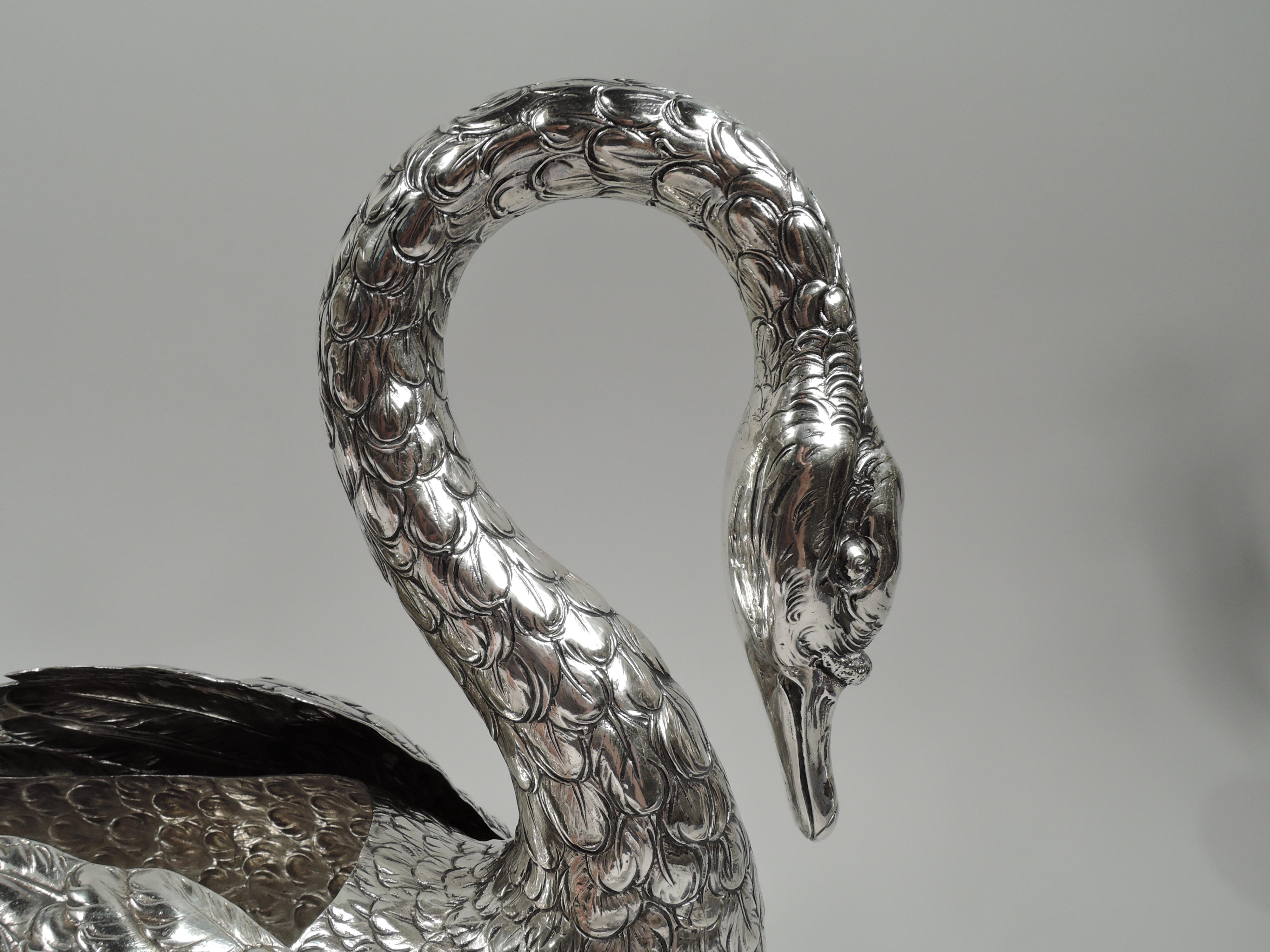 19th Century Antique German Silver Figural Swan Bird Centerpiece Bowl