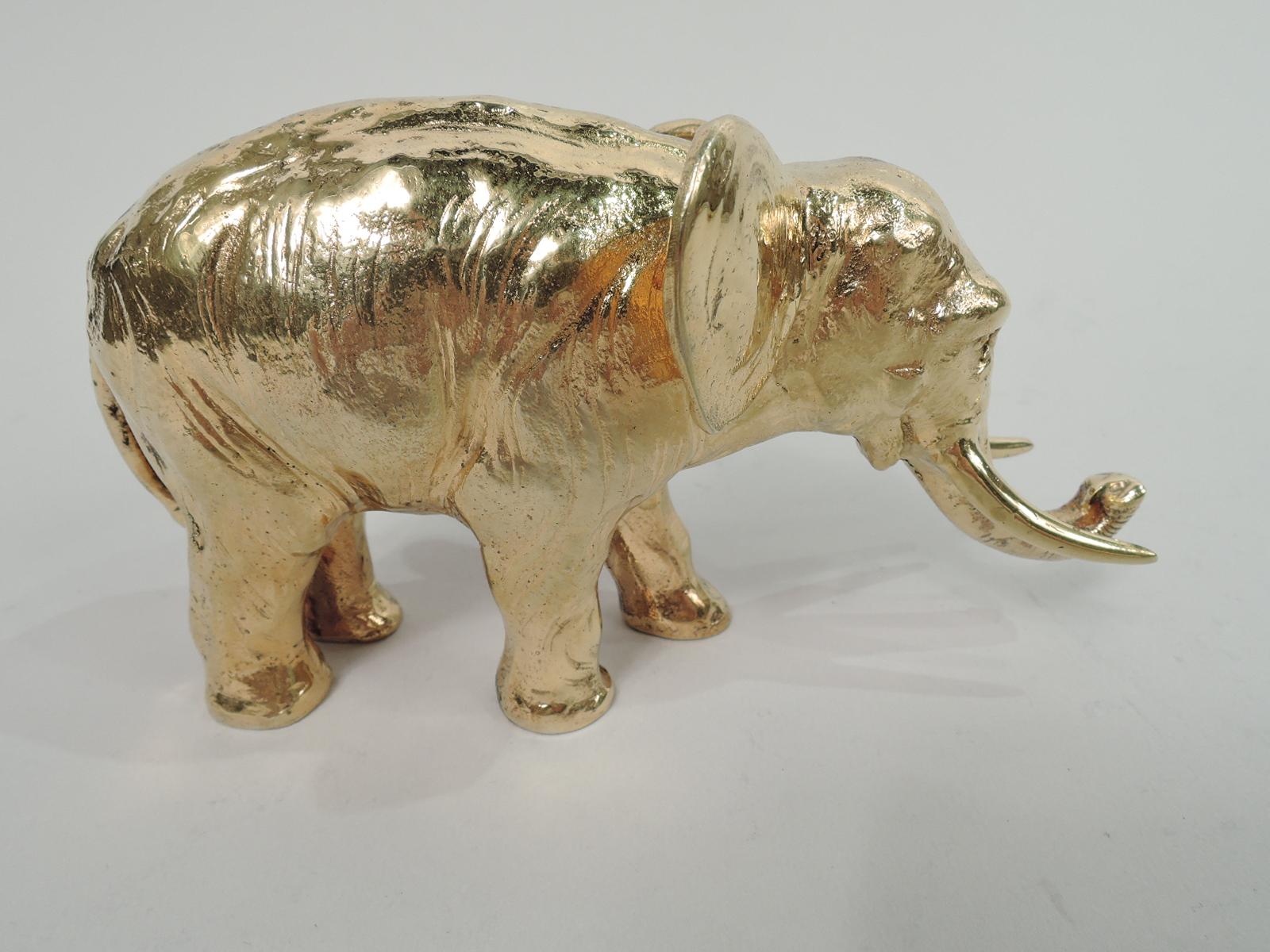 Antique German Silver Gilt Elephant Animal Figure with Upturned Trunk In Excellent Condition In New York, NY