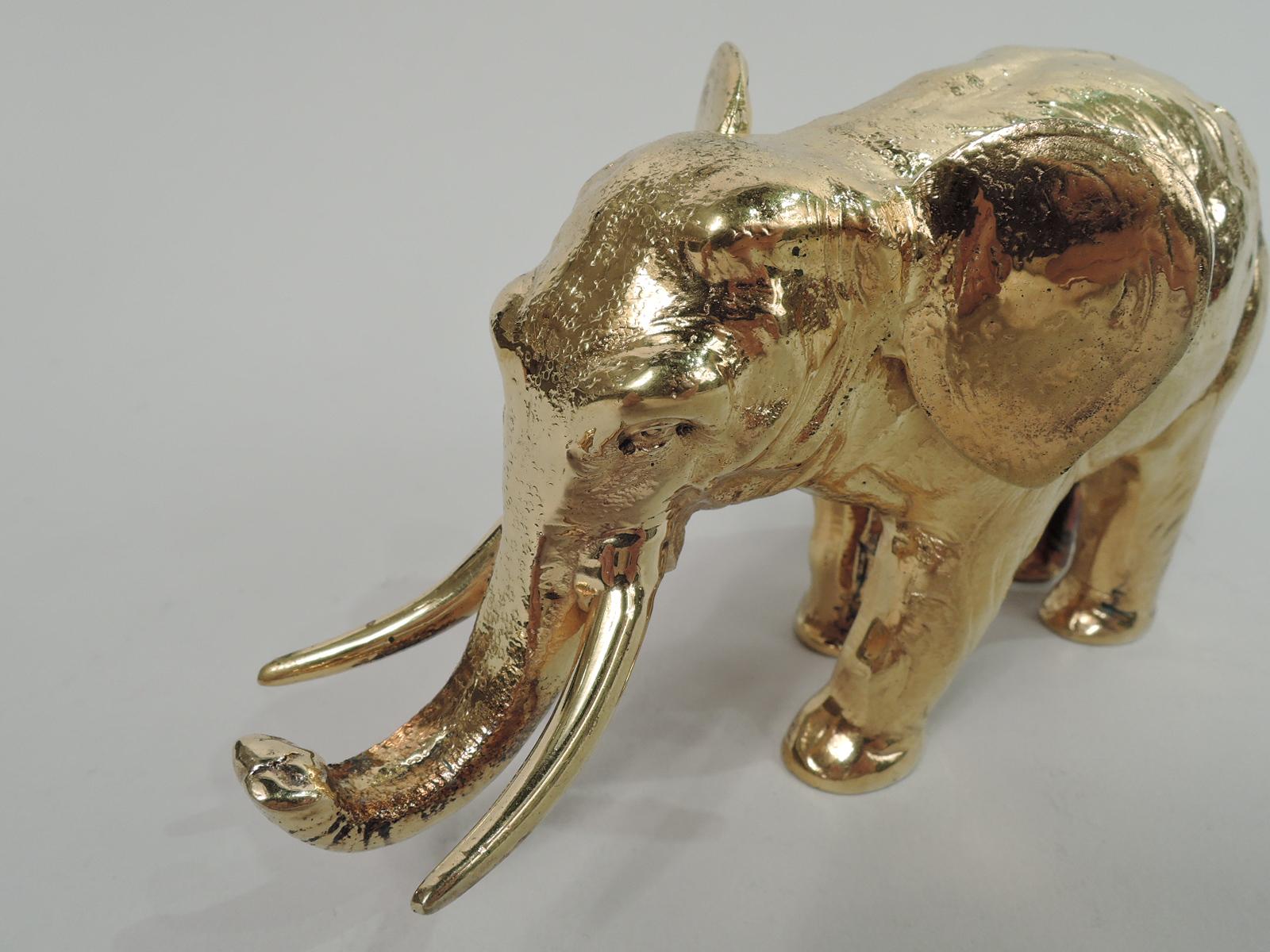 20th Century Antique German Silver Gilt Elephant Animal Figure with Upturned Trunk