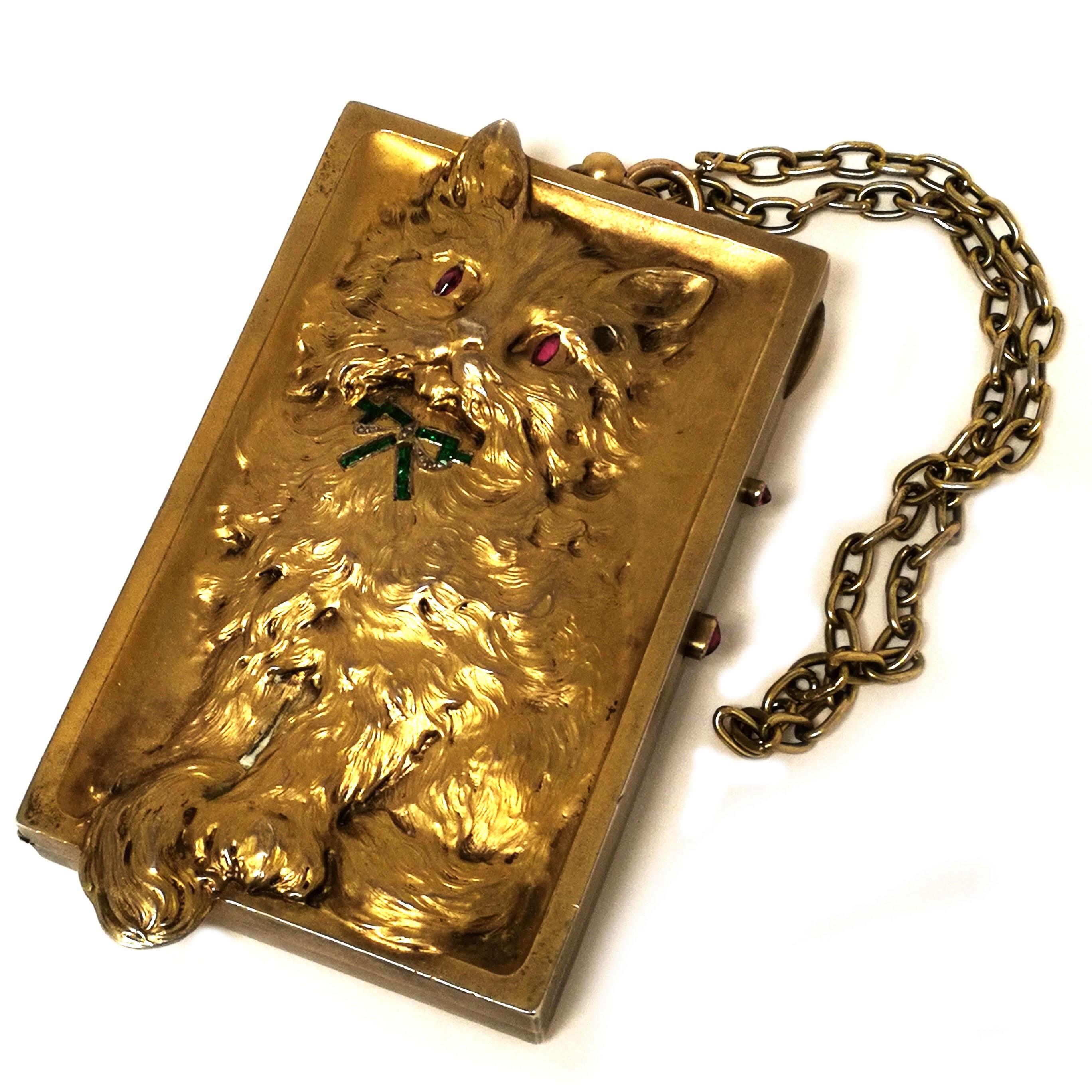Antique German Silver Gilt Minaudiere / Compact with Ruby Emerald Diamond c 1900 6