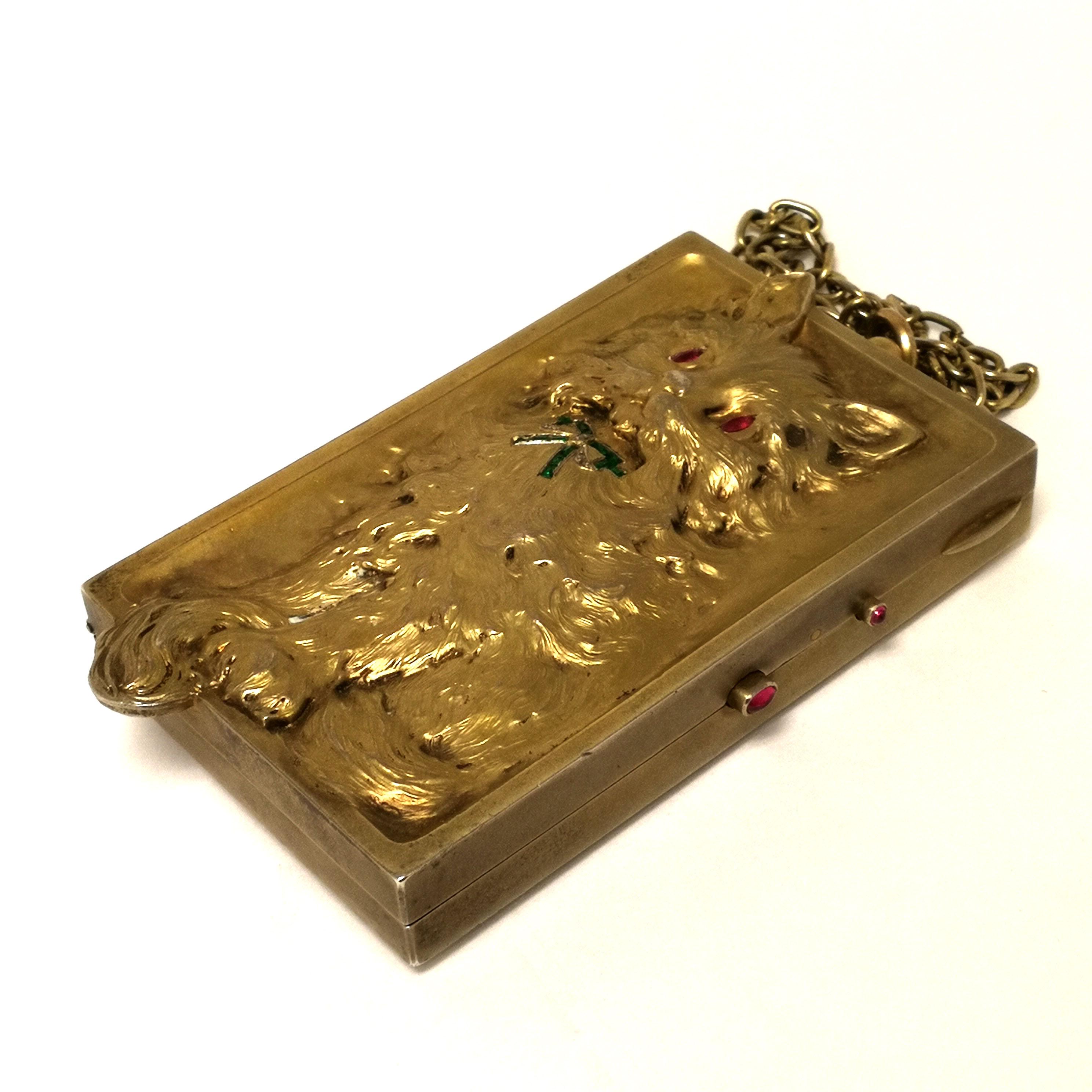 Antique German Silver Gilt Minaudiere / Compact with Ruby Emerald Diamond c 1900 8