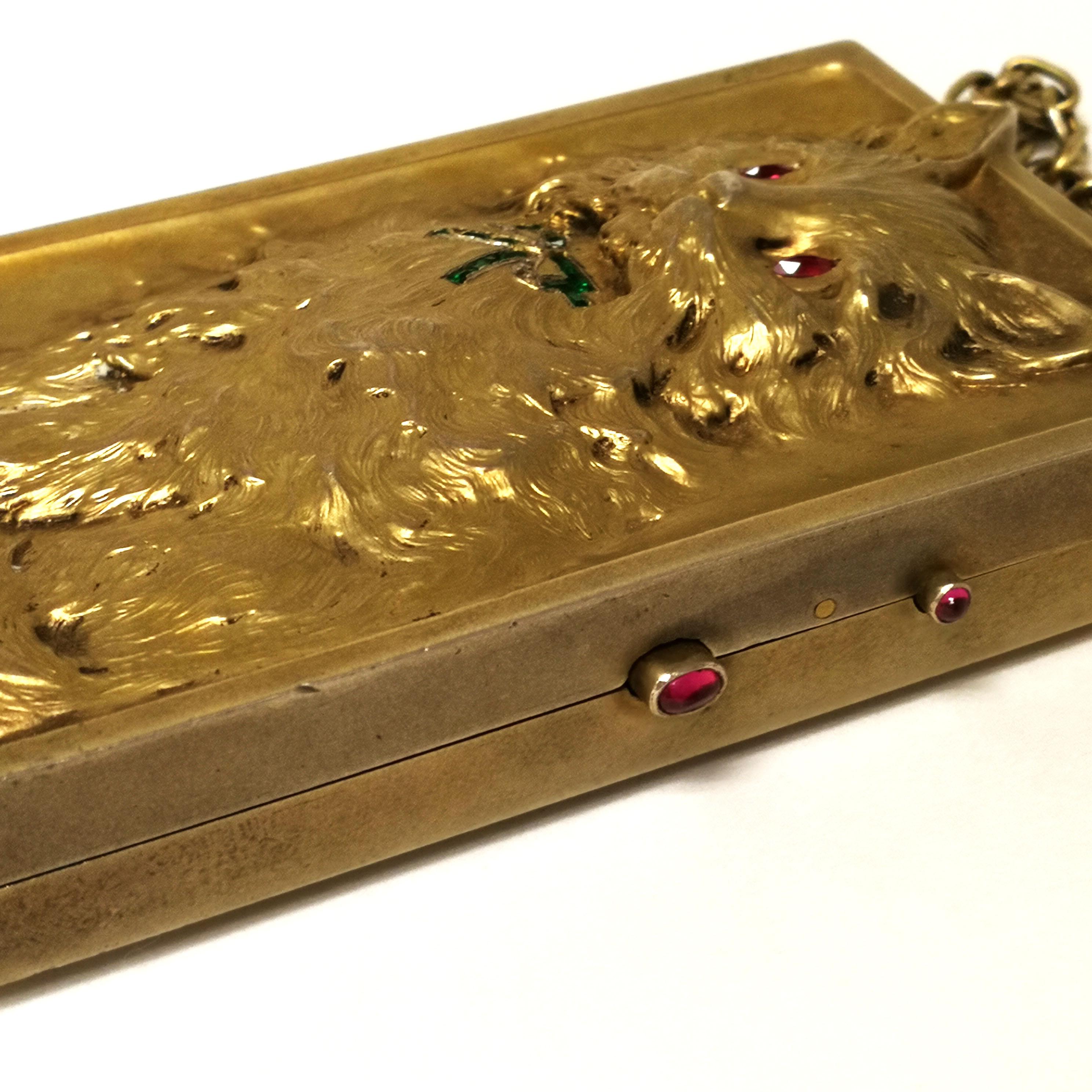 Antique German Silver Gilt Minaudiere / Compact with Ruby Emerald Diamond c 1900 9