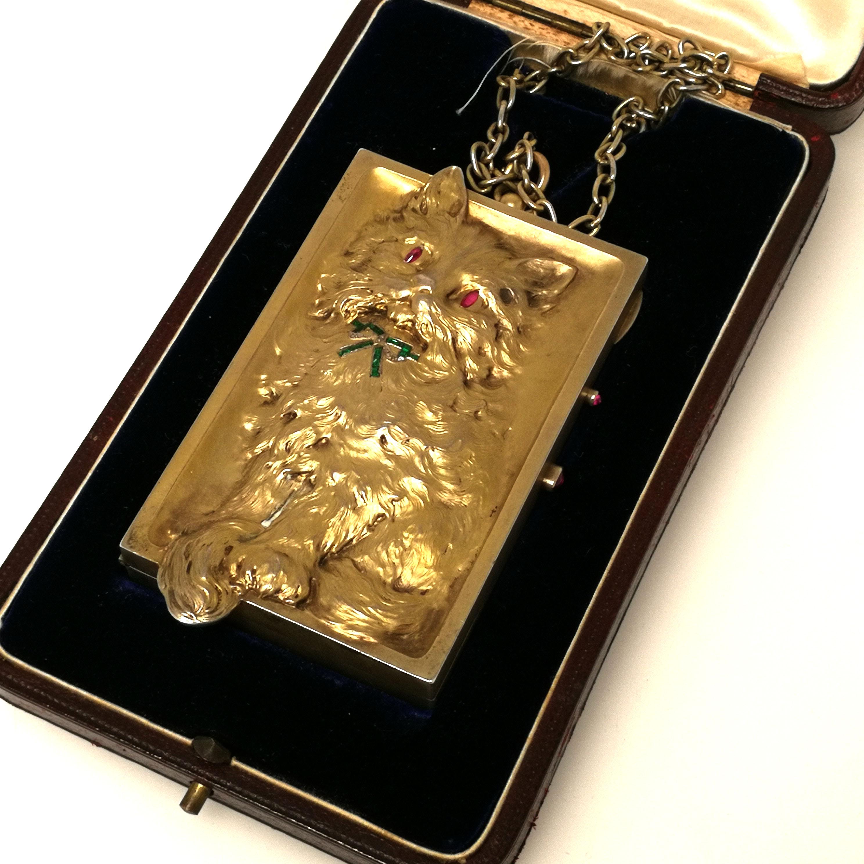 Antique German Silver Gilt Minaudiere / Compact with Ruby Emerald Diamond c 1900 5