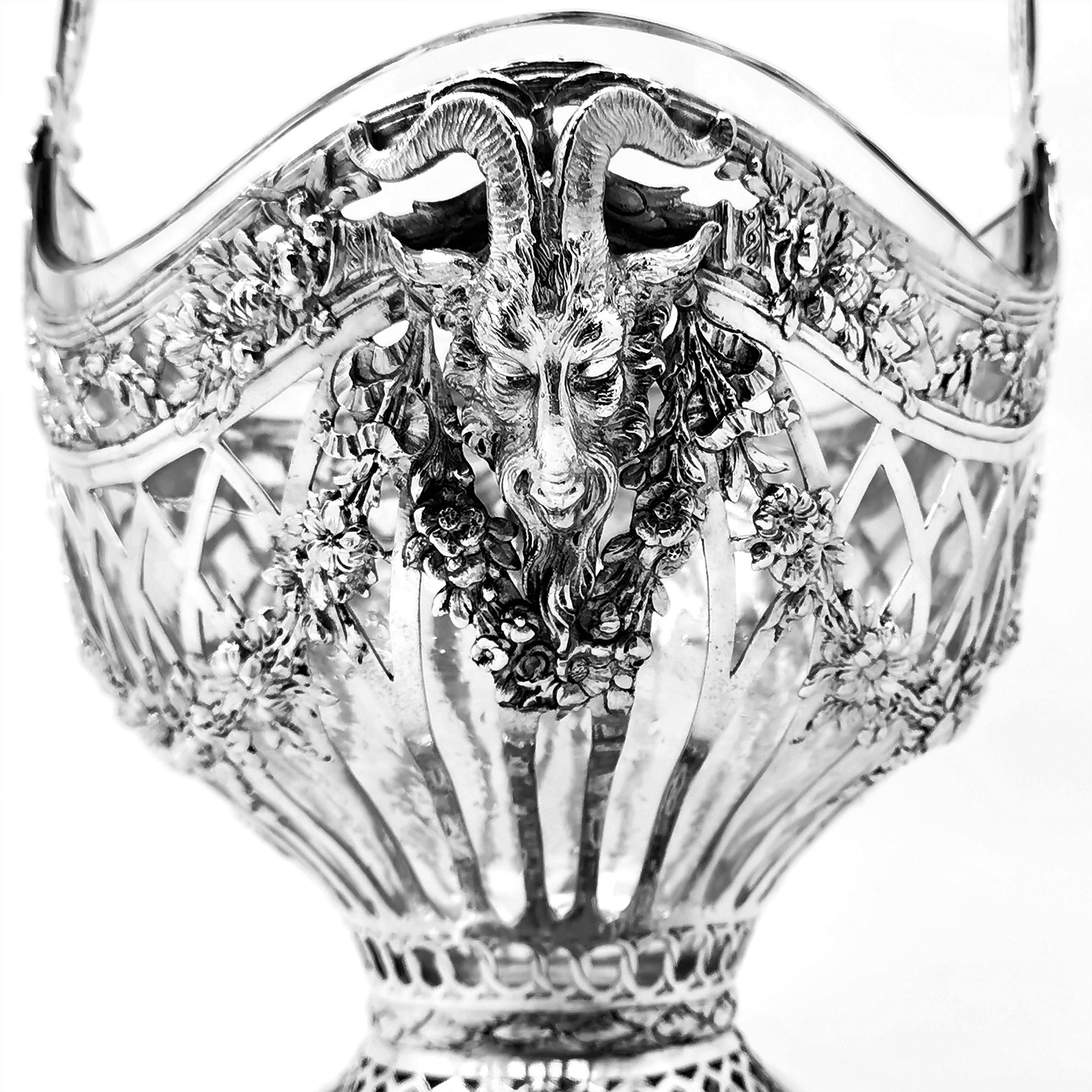 Antiker Deutscher Silber & Glaskorb c. 1900 Tafelaufsatz Großer Pflanzentopf Blumen 7