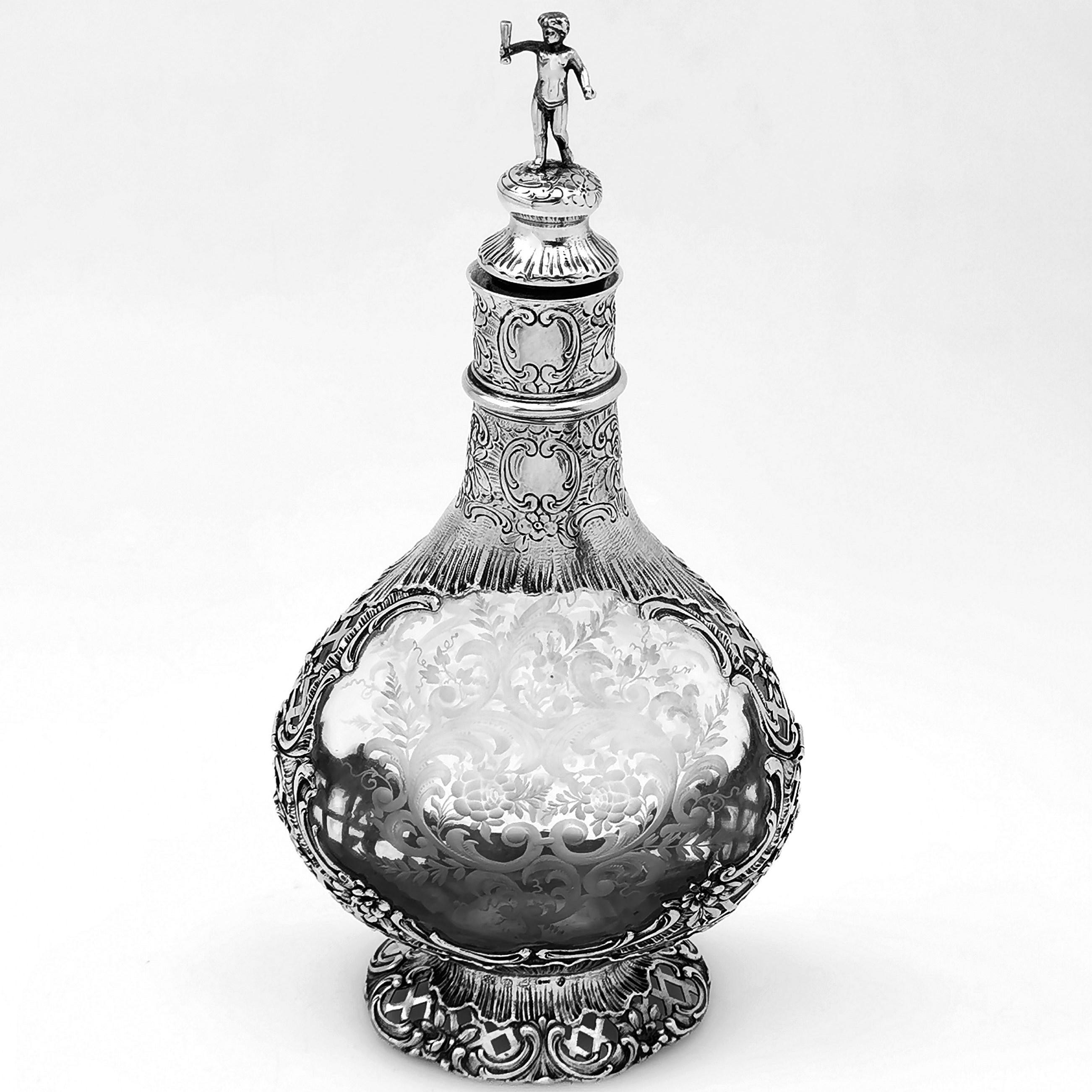 Antique German Silver and Glass Decanter circa 1890 Hanau by Weinranck & Schmidt In Good Condition In London, GB