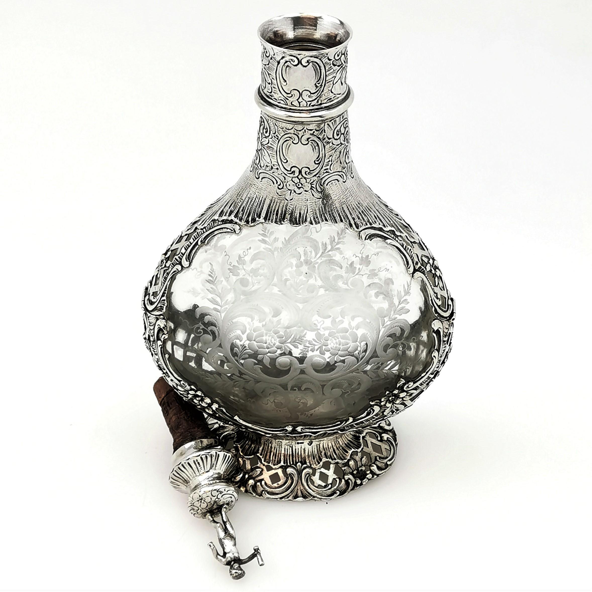 19th Century Antique German Silver and Glass Decanter circa 1890 Hanau by Weinranck & Schmidt