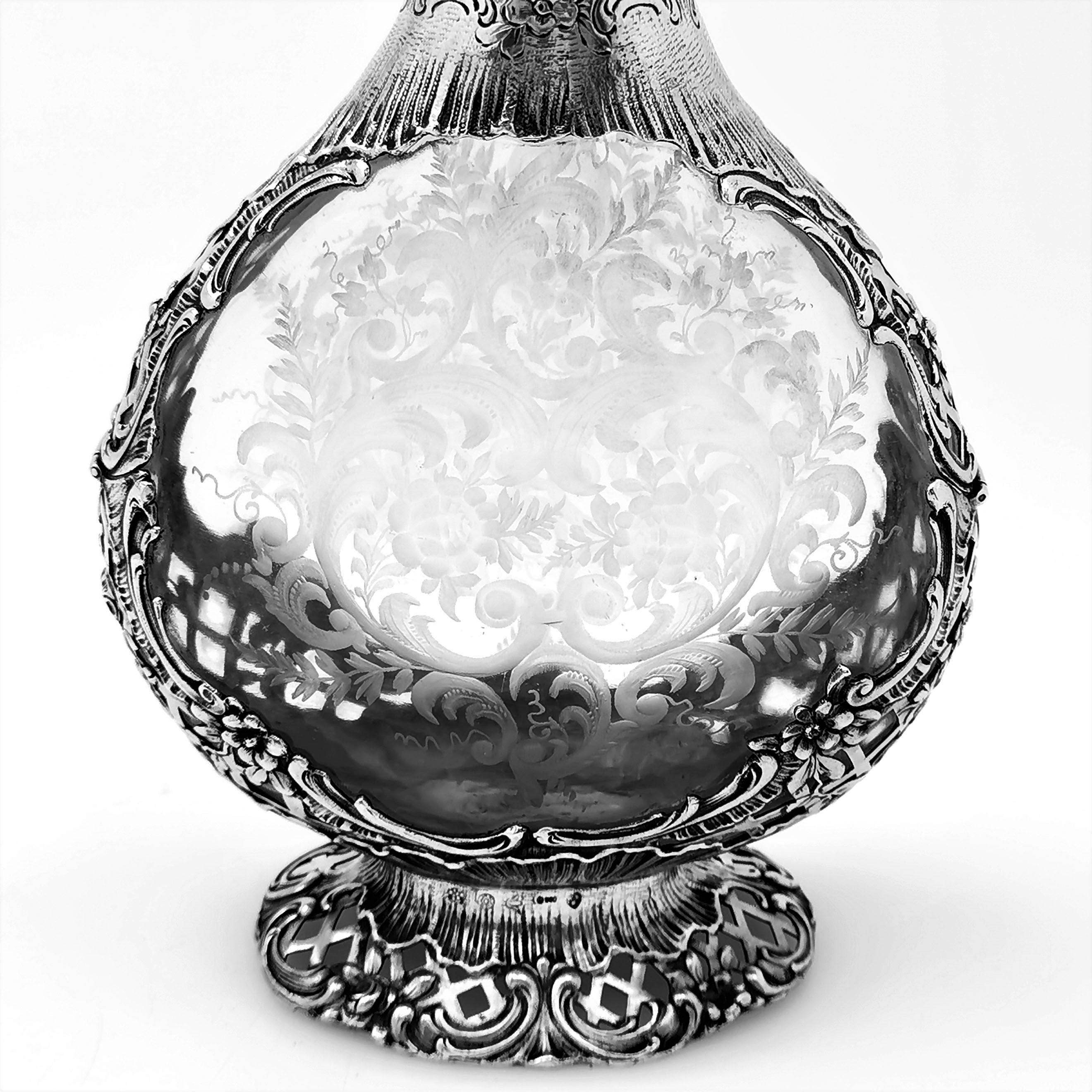 Antique German Silver and Glass Decanter circa 1890 Hanau by Weinranck & Schmidt 1