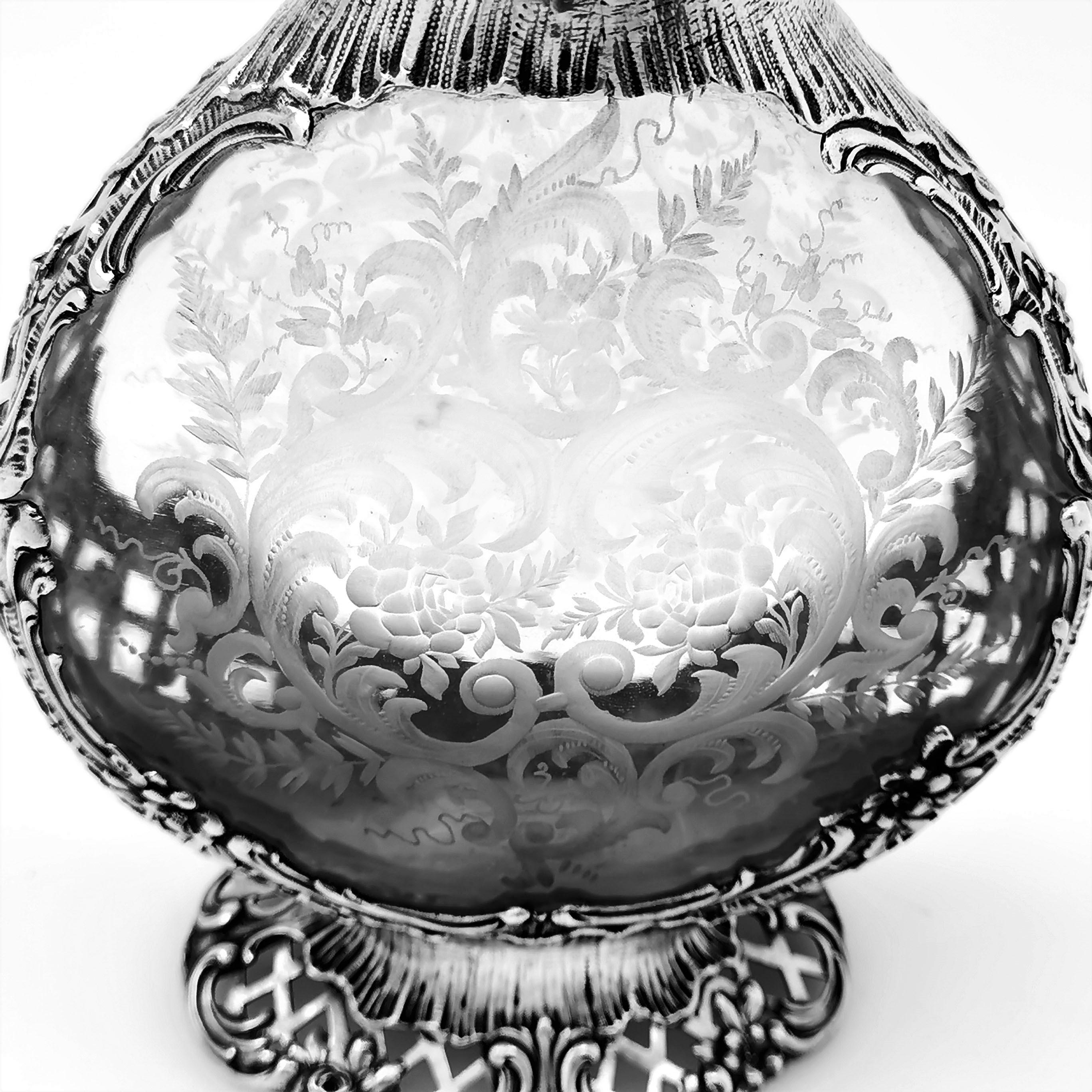 Antique German Silver and Glass Decanter circa 1890 Hanau by Weinranck & Schmidt 2