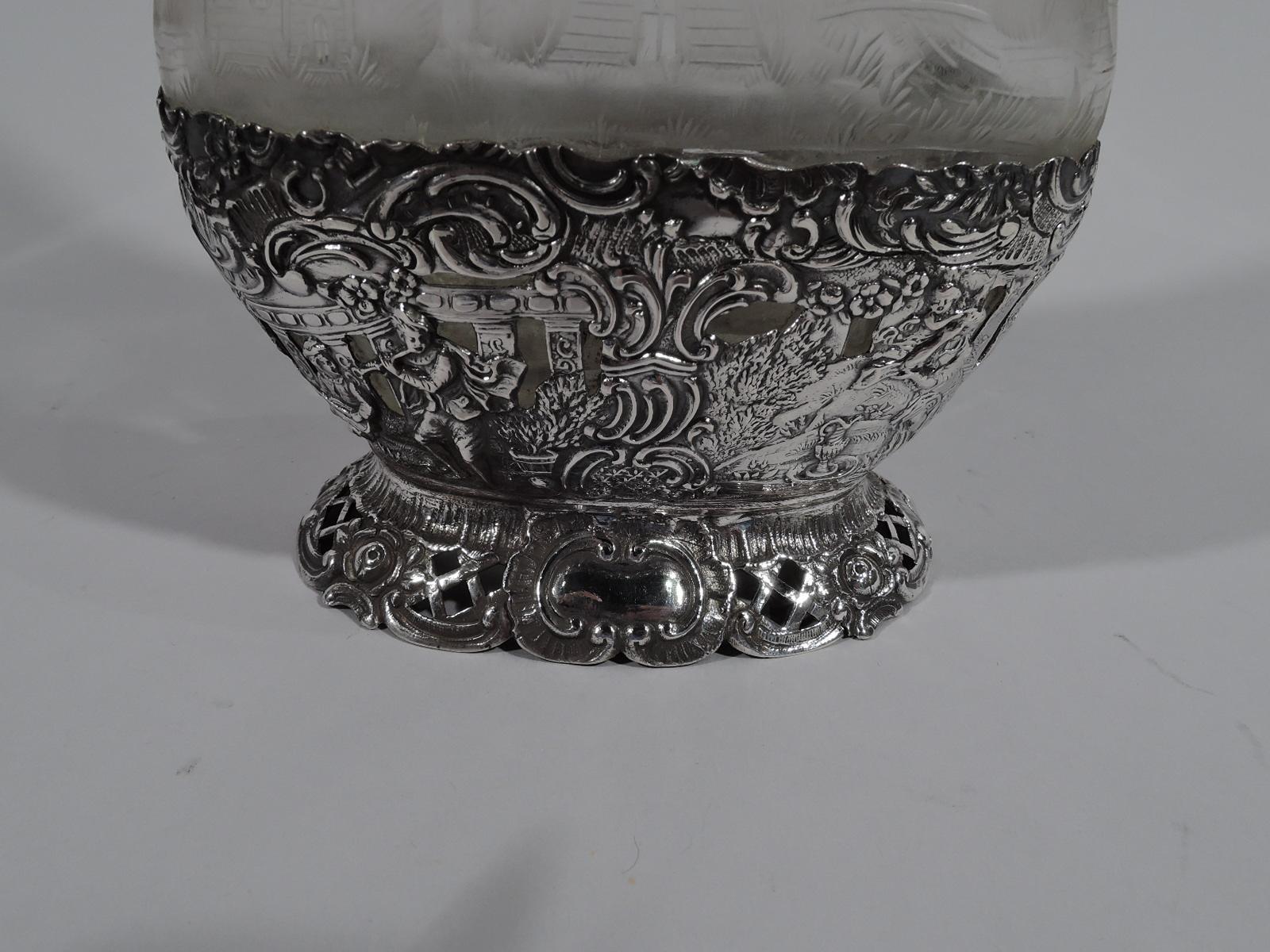 Antiguo Decantador Alemán de Plata y Vidrio para Molinos de Viento en venta 2