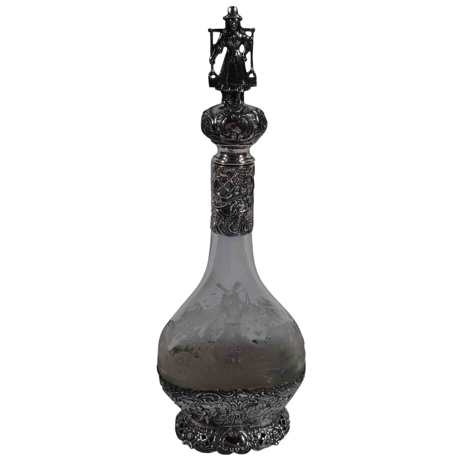 Antique German Silver & Glass Windmill Decanter For Sale