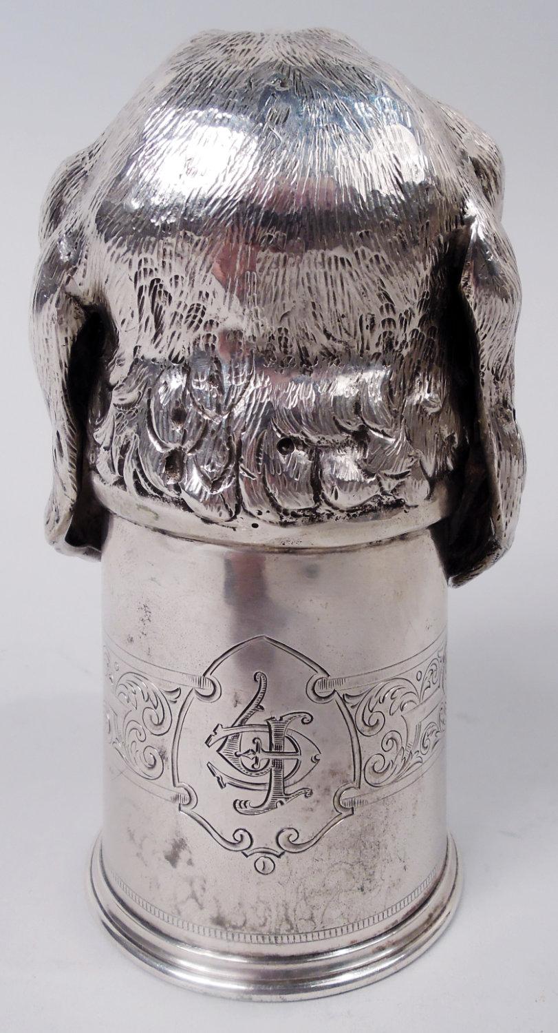 Cast Antique German Silver Hound Dog Stirrup Cup For Sale