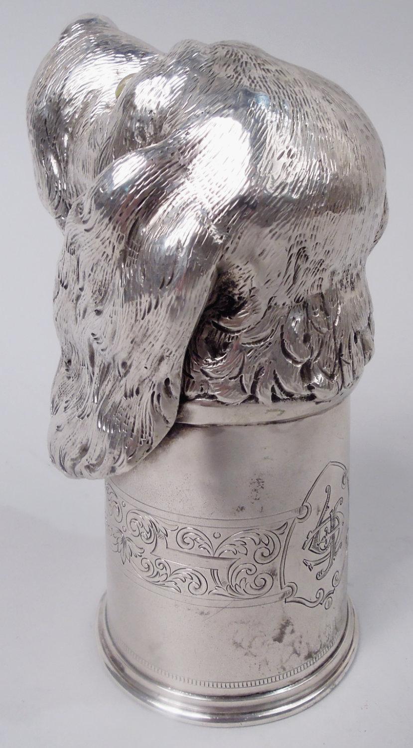 Antique German Silver Hound Dog Stirrup Cup In Good Condition For Sale In New York, NY