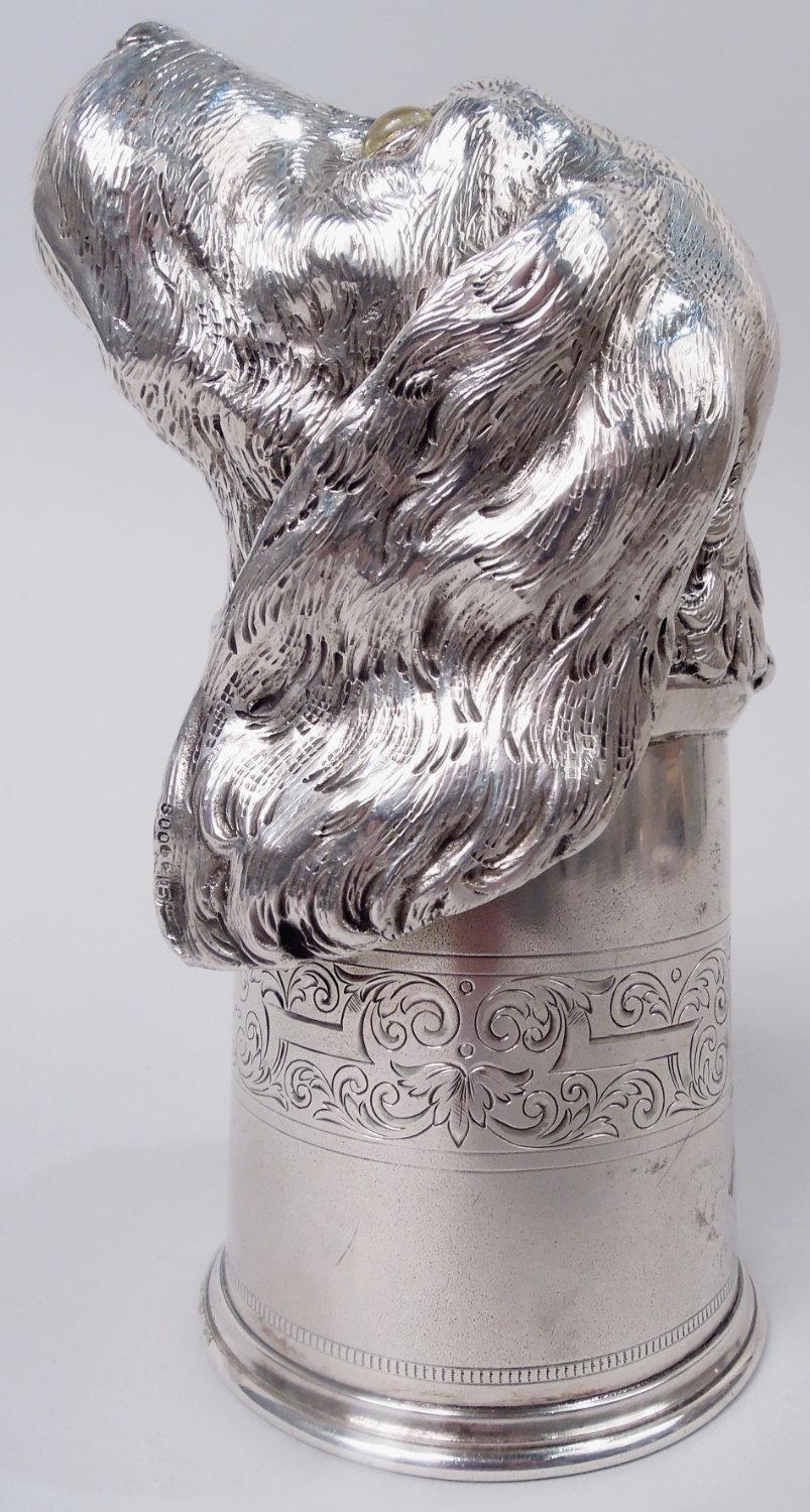 20th Century Antique German Silver Hound Dog Stirrup Cup For Sale