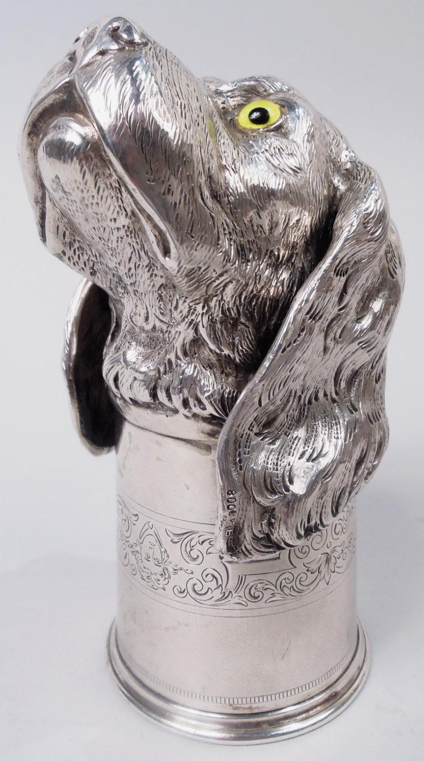 Antique German Silver Hound Dog Stirrup Cup For Sale 1