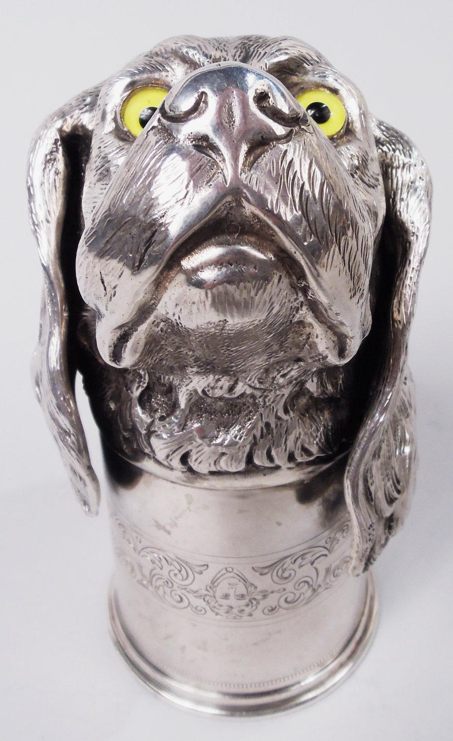 Antique German Silver Hound Dog Stirrup Cup For Sale 2