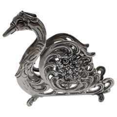 Antique German Silver Ladies Letter Rack in Swan Form