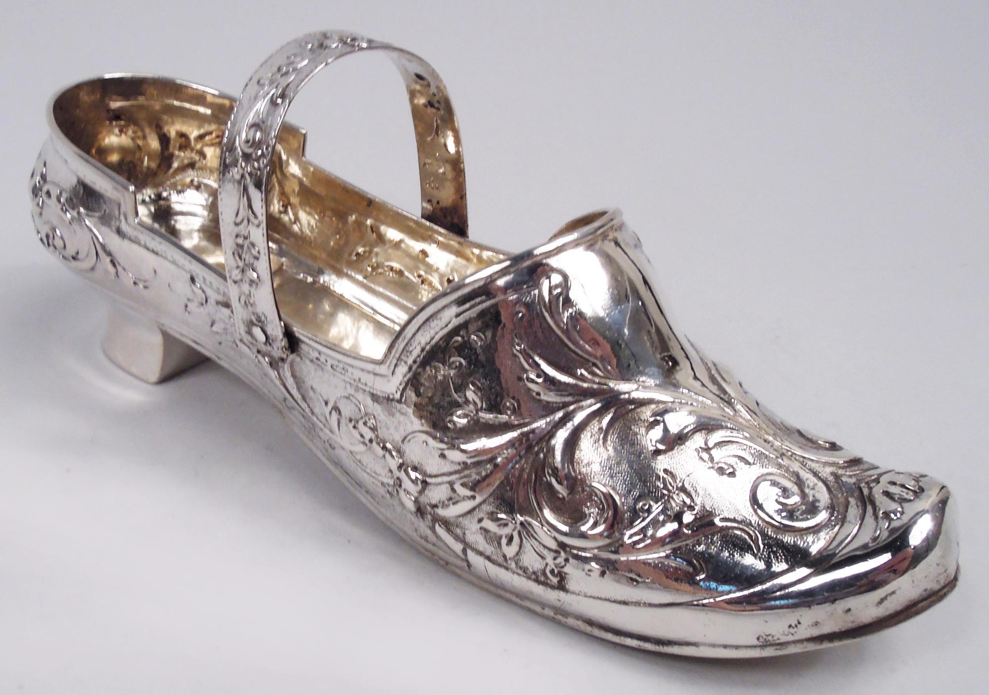 Art Nouveau Antique German Silver Lady’s Shoe For Sale