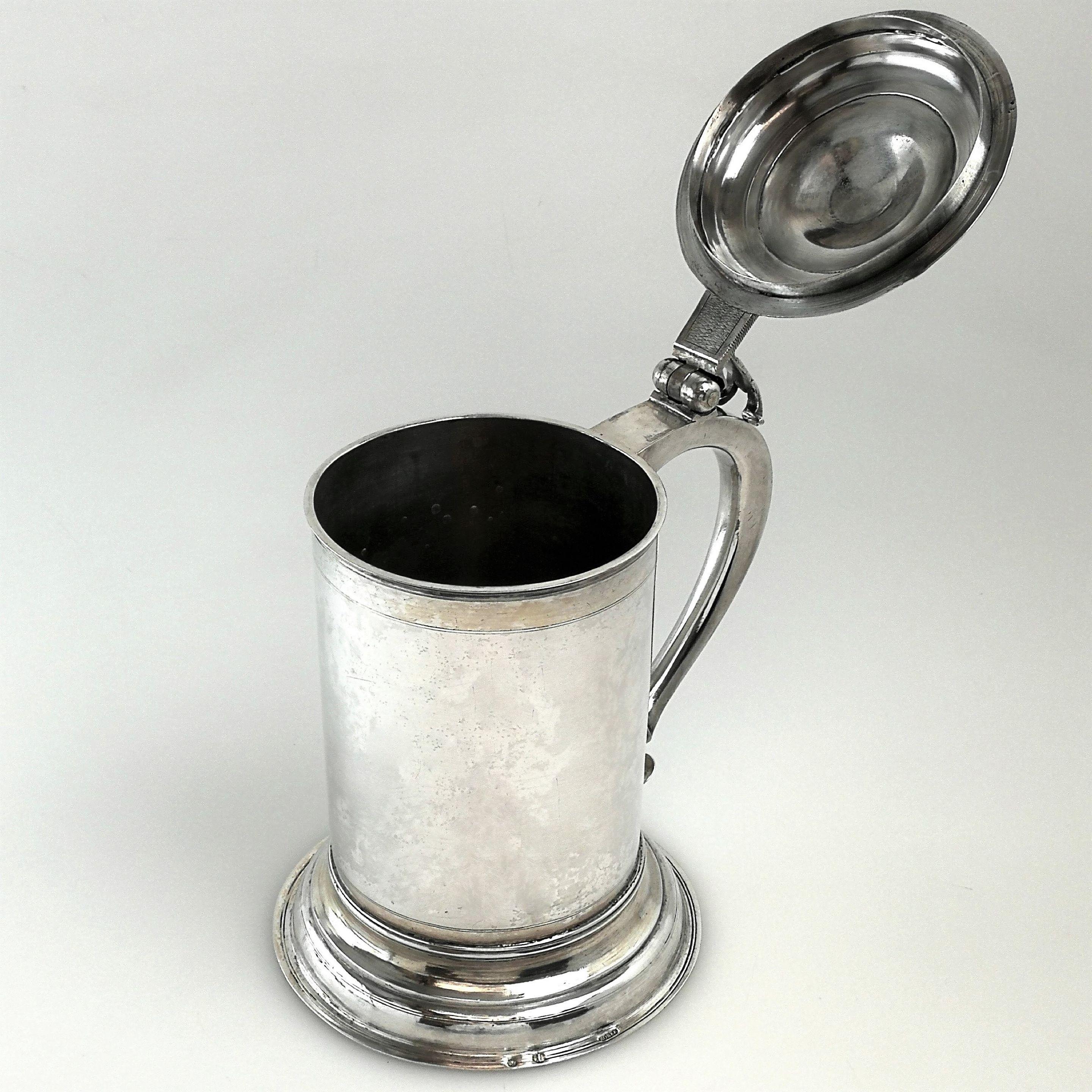 Early 18th Century Antique German Silver Lidded Tankard / Beer Mug Berlin c 1700 early 18th century